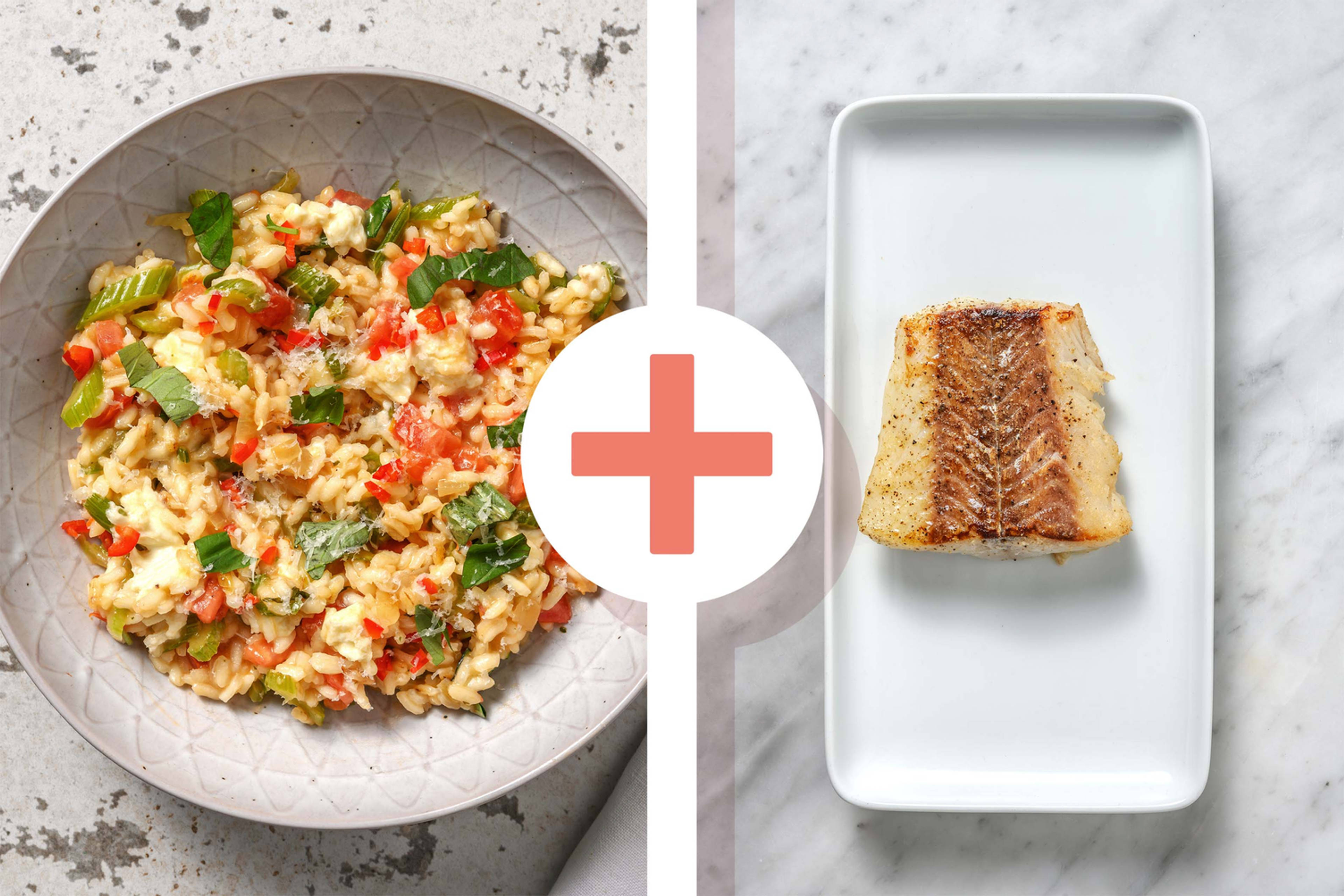 Veggie + protein - Risotto à la mozzarella de bufflonne et filet de cabillaud en extra