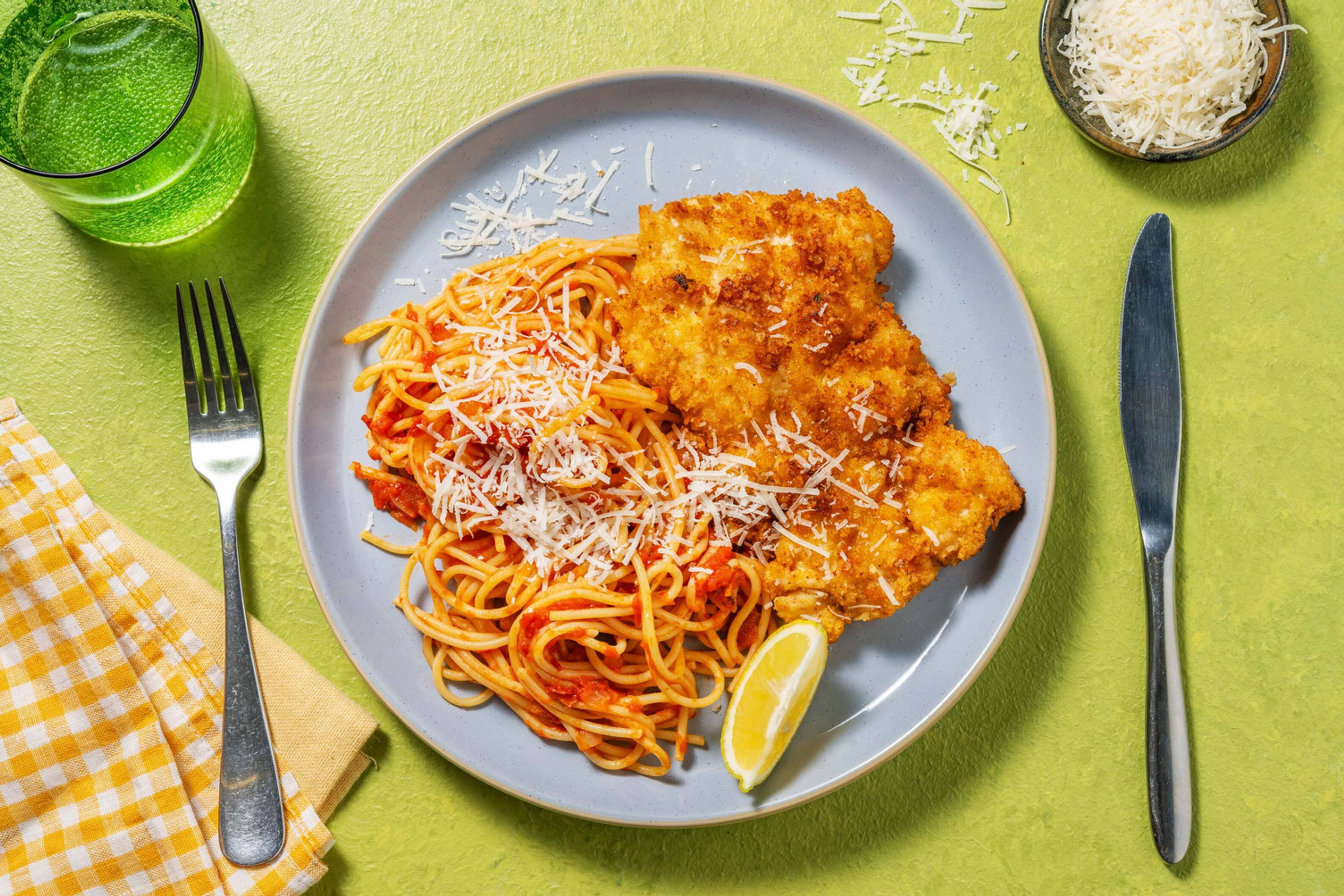 Escalope de dinde à la milanaise & spaghetti