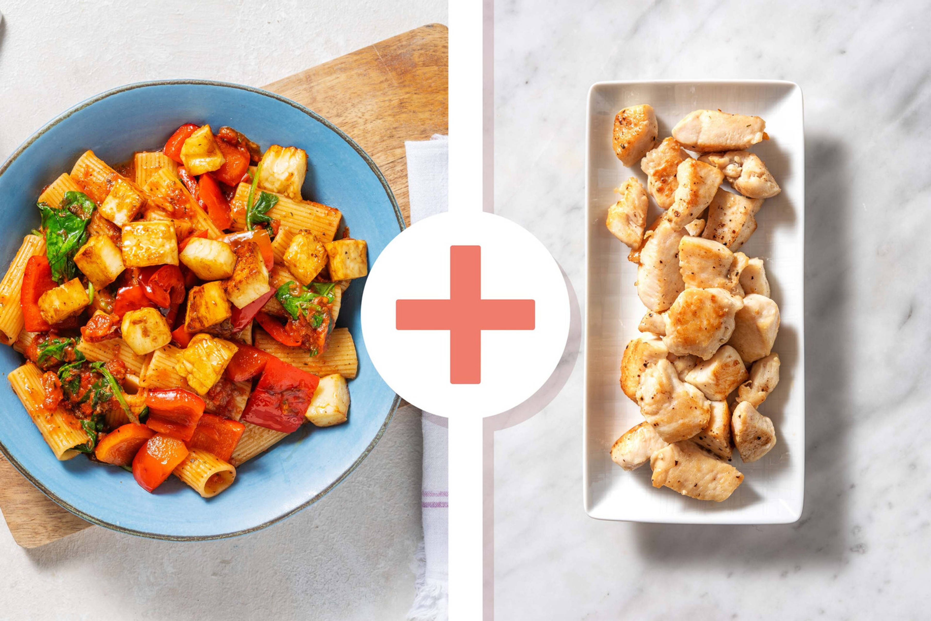 Halloumi, Chicken Breast and Roasted Pepper Rigatoni