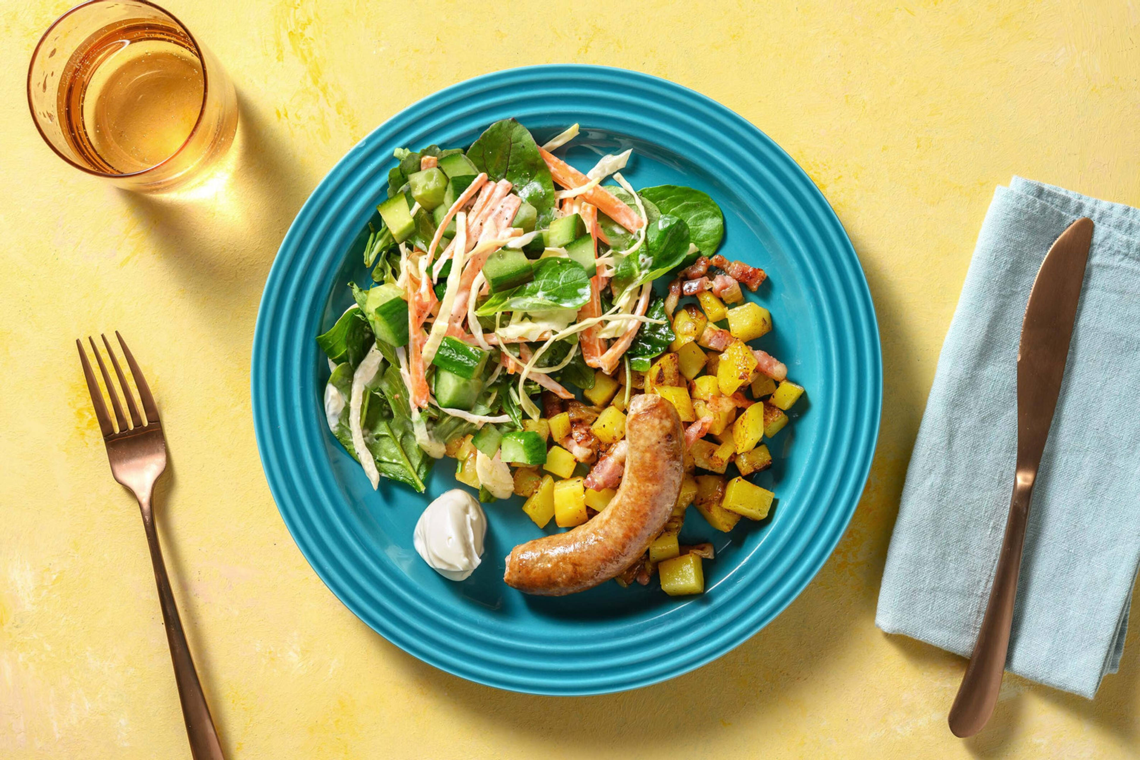 Saucisse au thym et citron avec pommes de terre poêlées