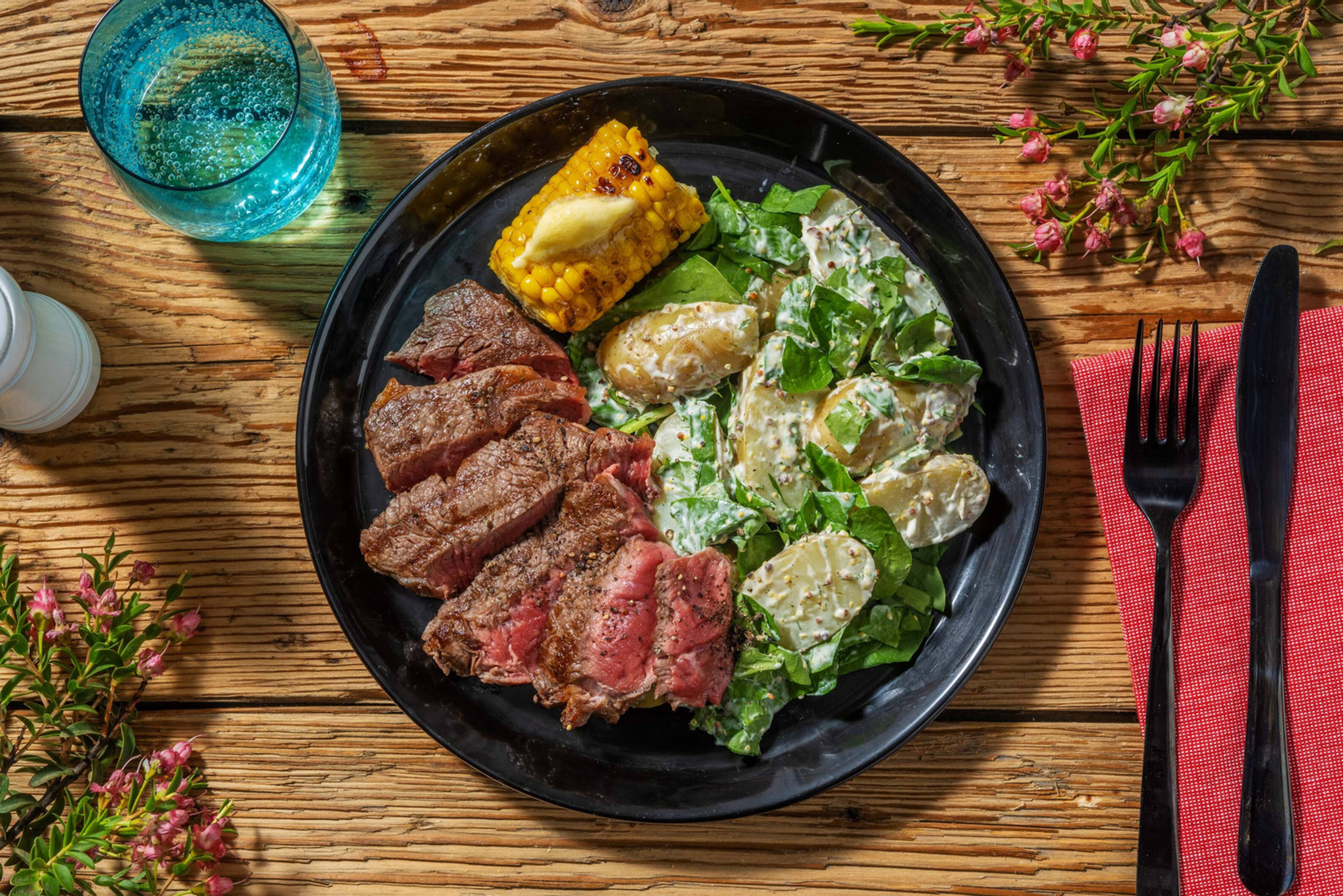 Grillad ryggbiff och italienskt ostsmör