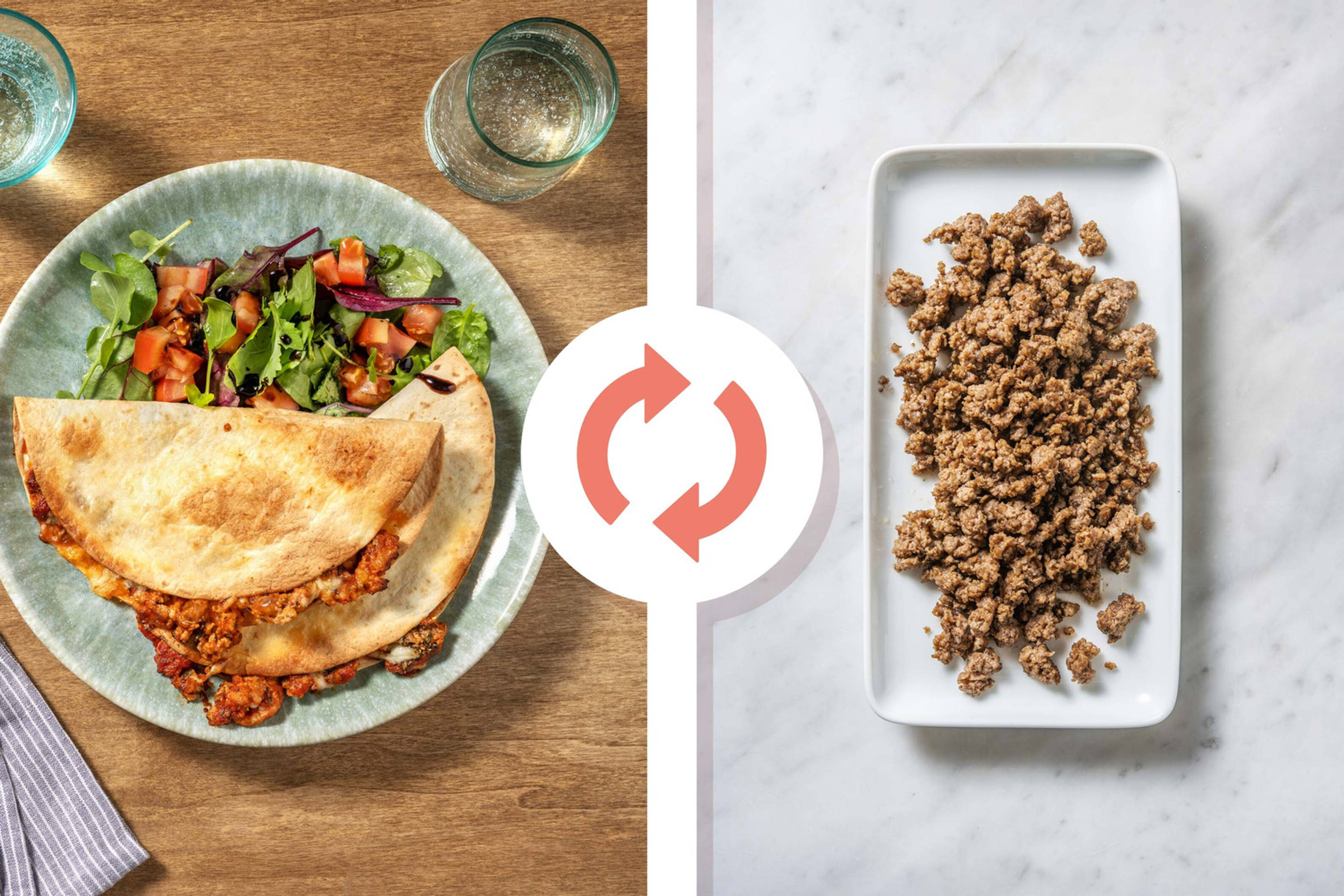 Beef Bolognese and Cheese Quesadillas