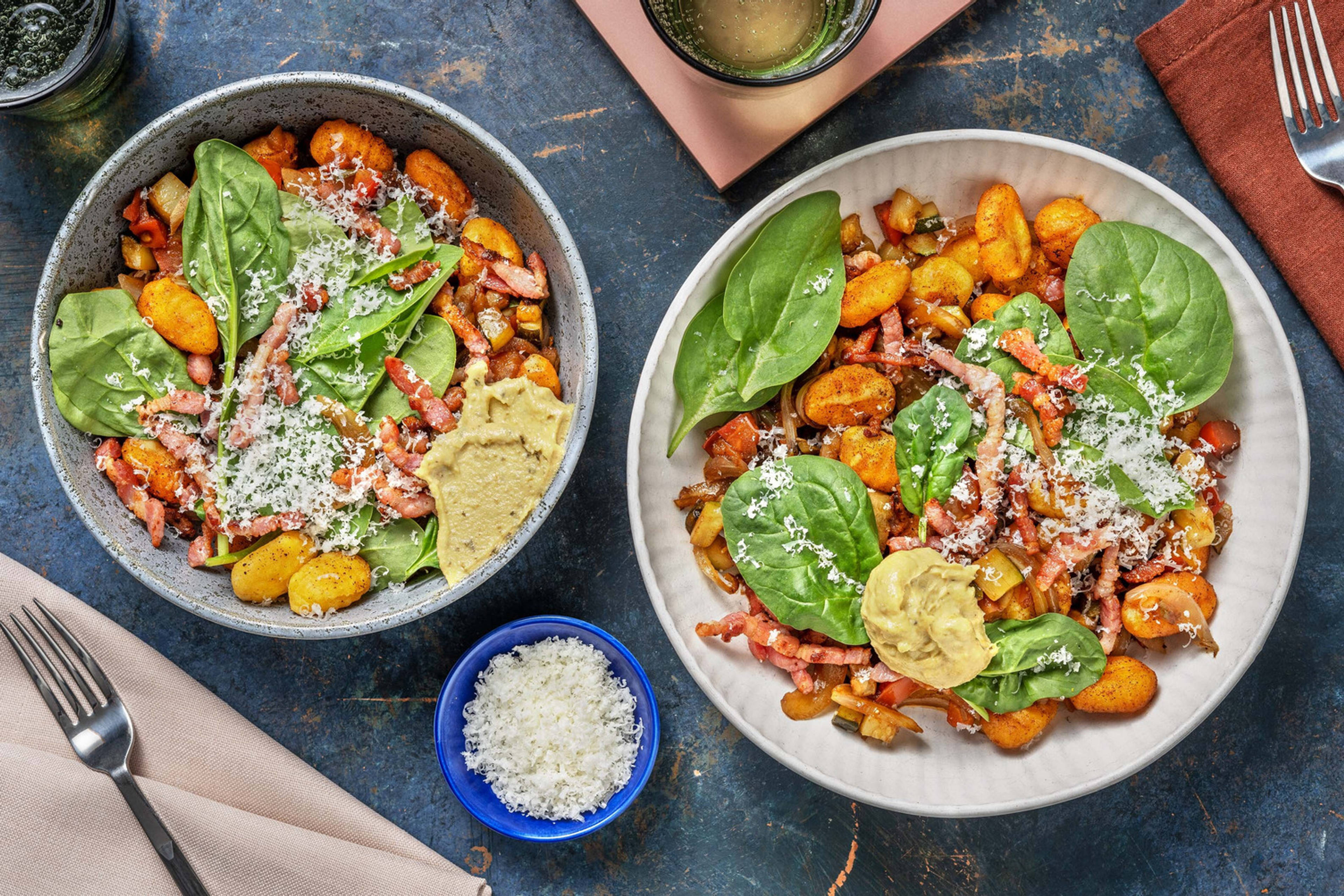 Ovnbagt gnocchi og sprød bacon
