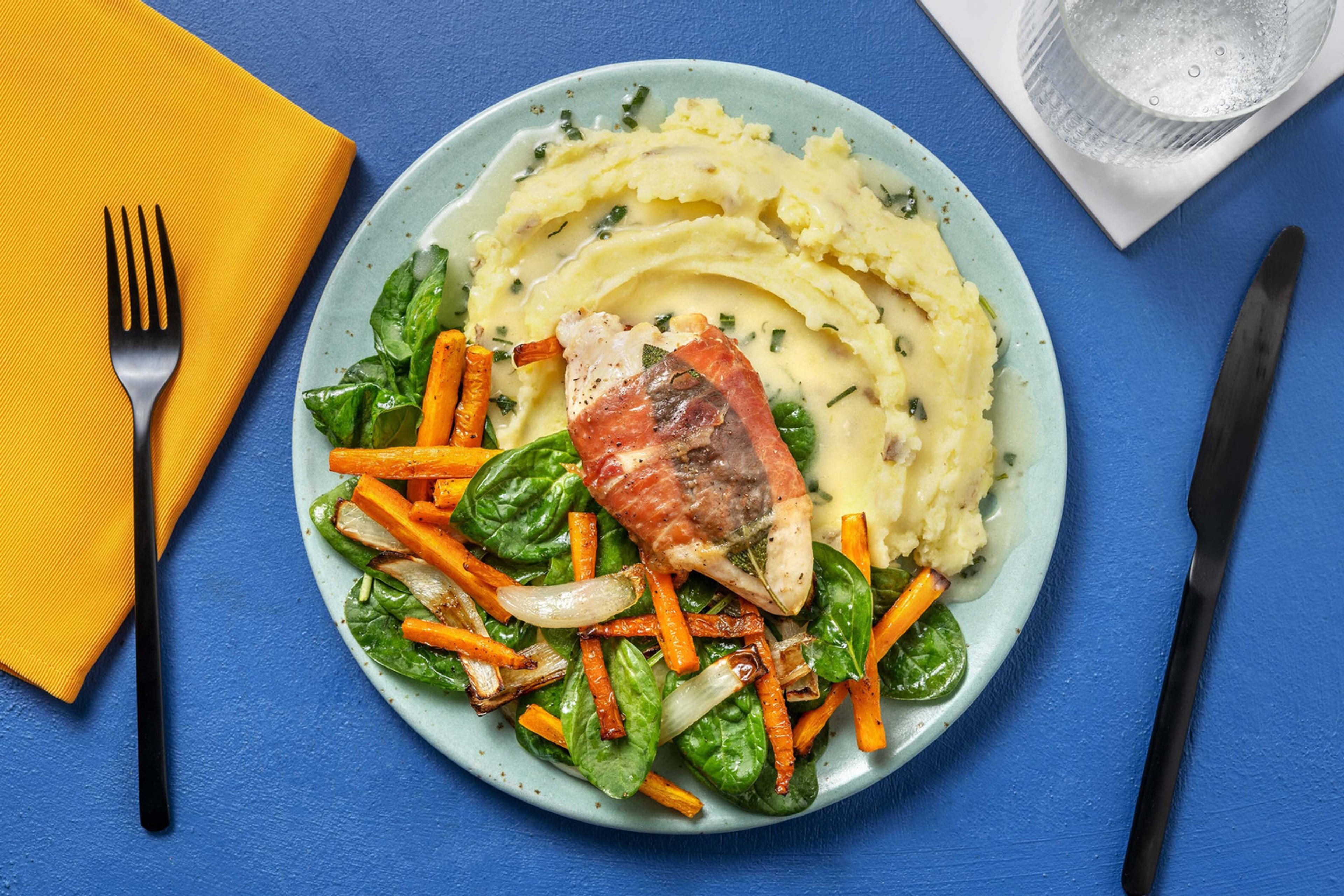 Kycklingsaltimbocca i vitlökssås