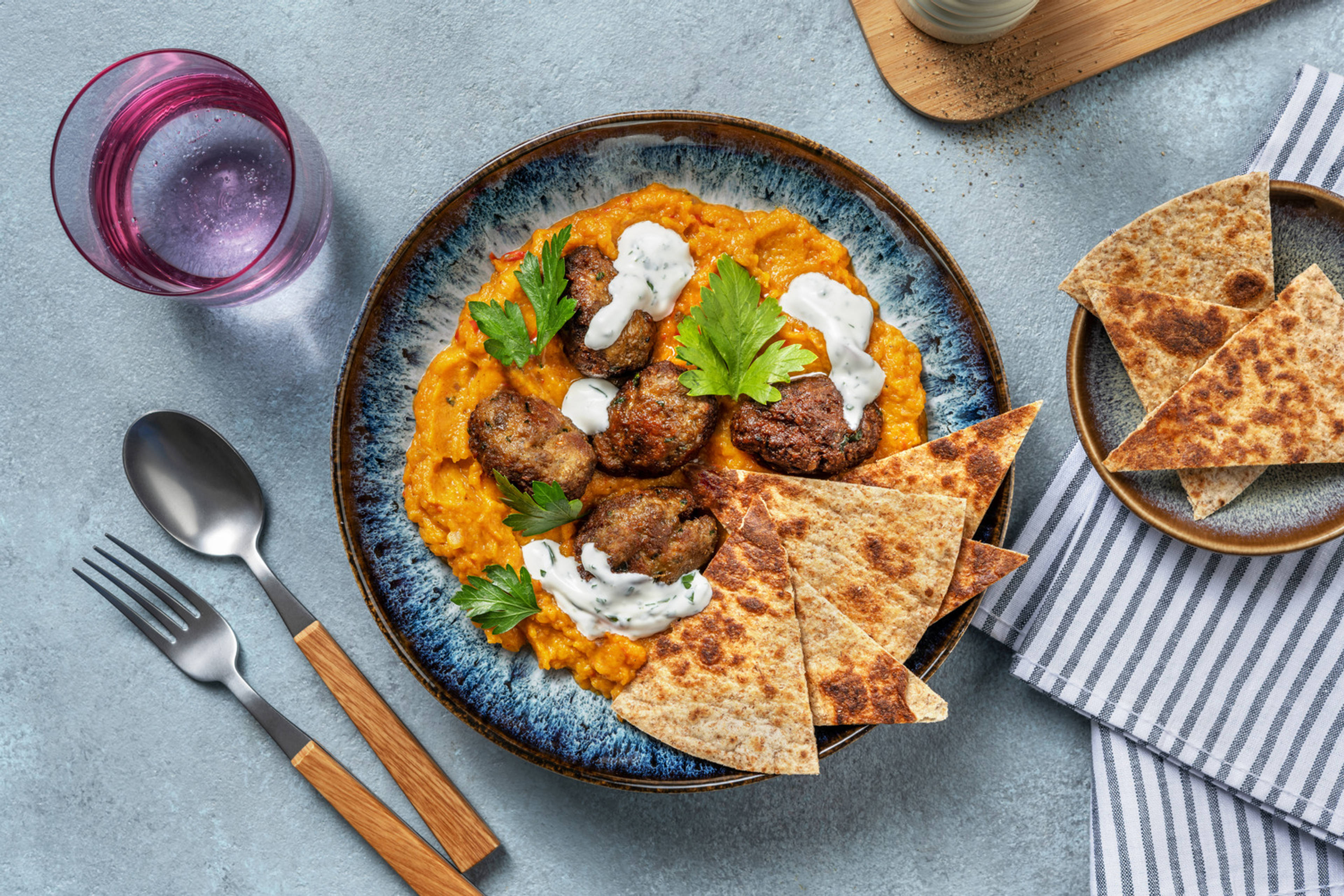 Kofta su crema di patate dolci 