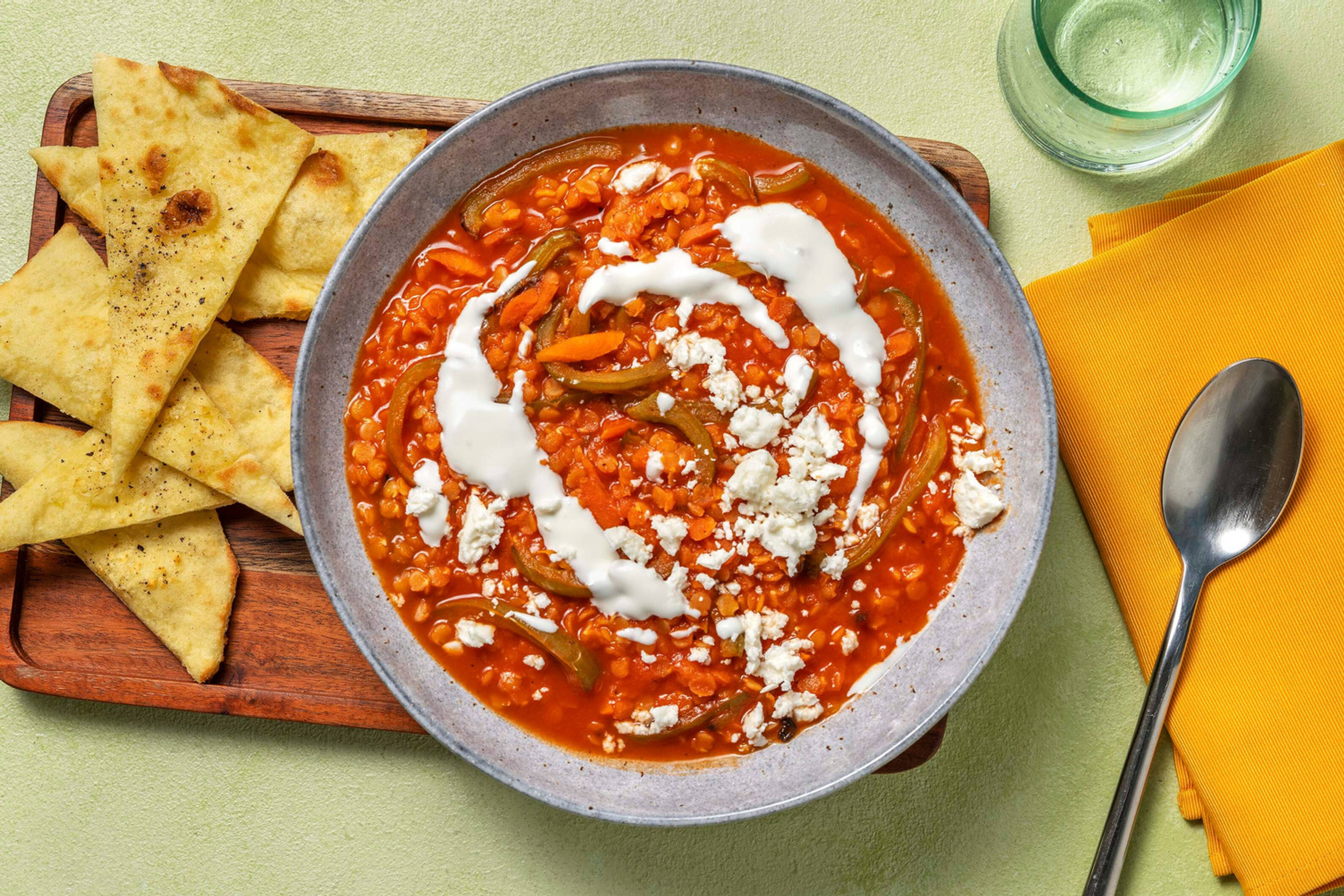 Chermoula Spiced Lentil, Carrot and Tomato Soup