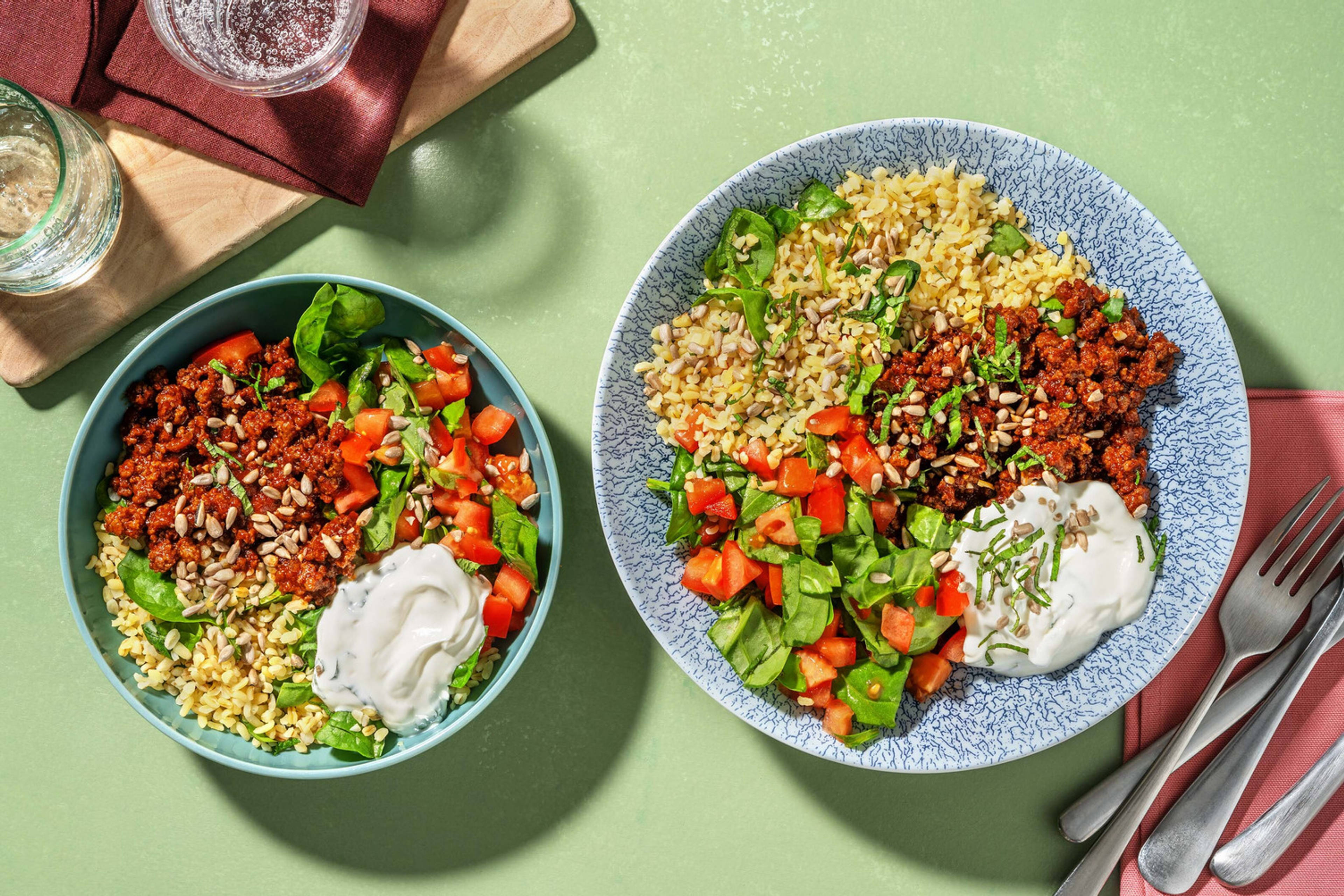 Kryddig nötfärsbowl