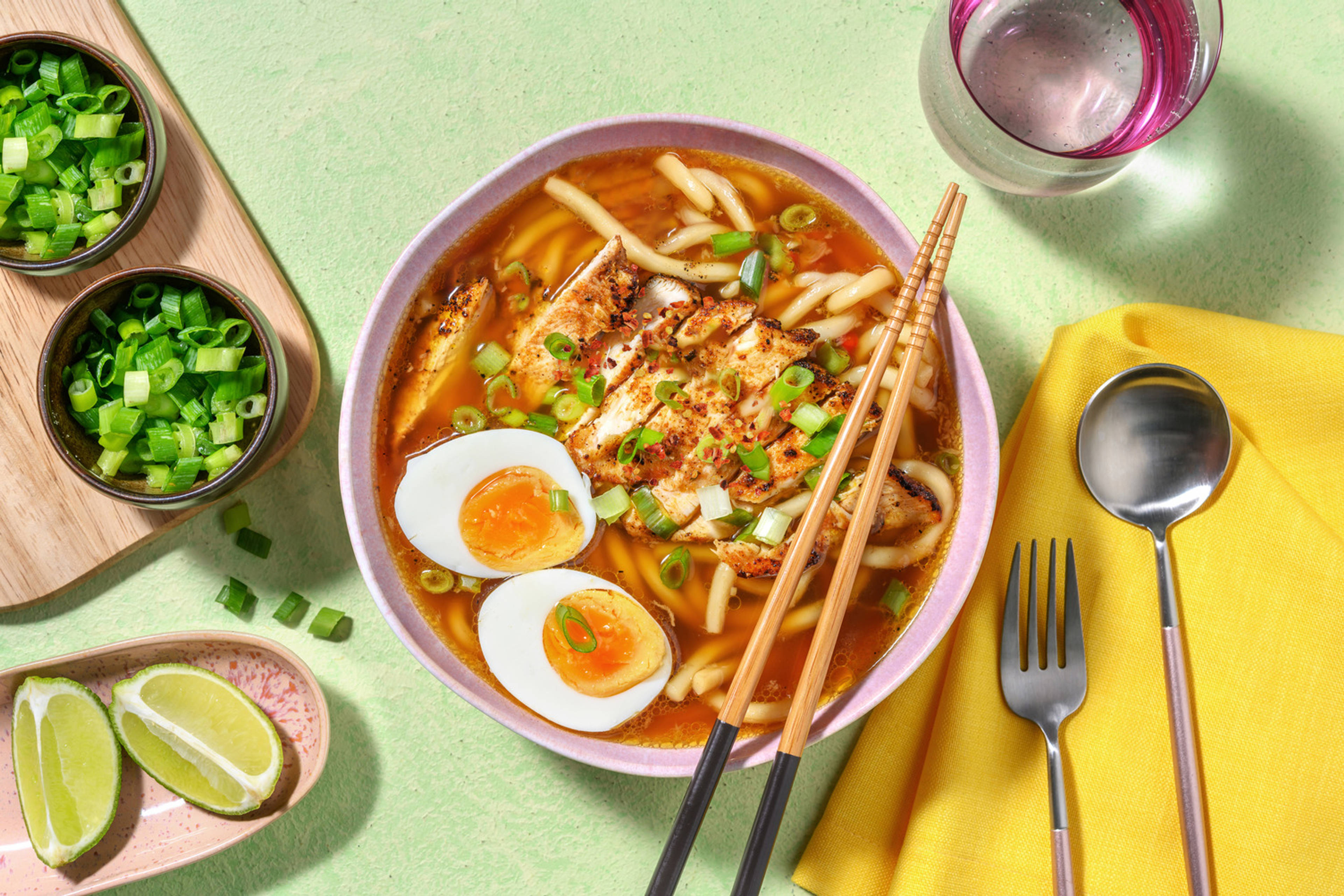 Ramen de miso con tiras de pollo