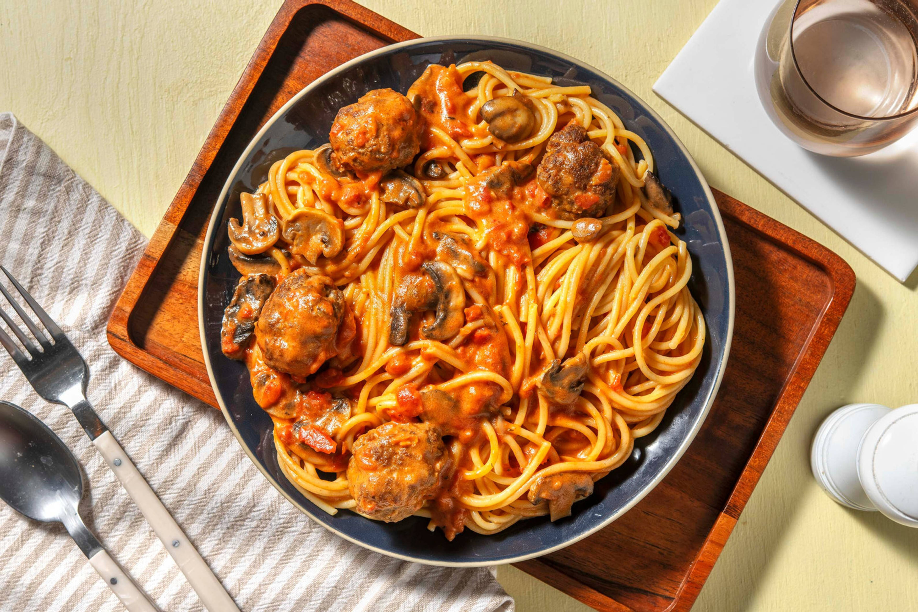 Snelle pasta met gehaktballen