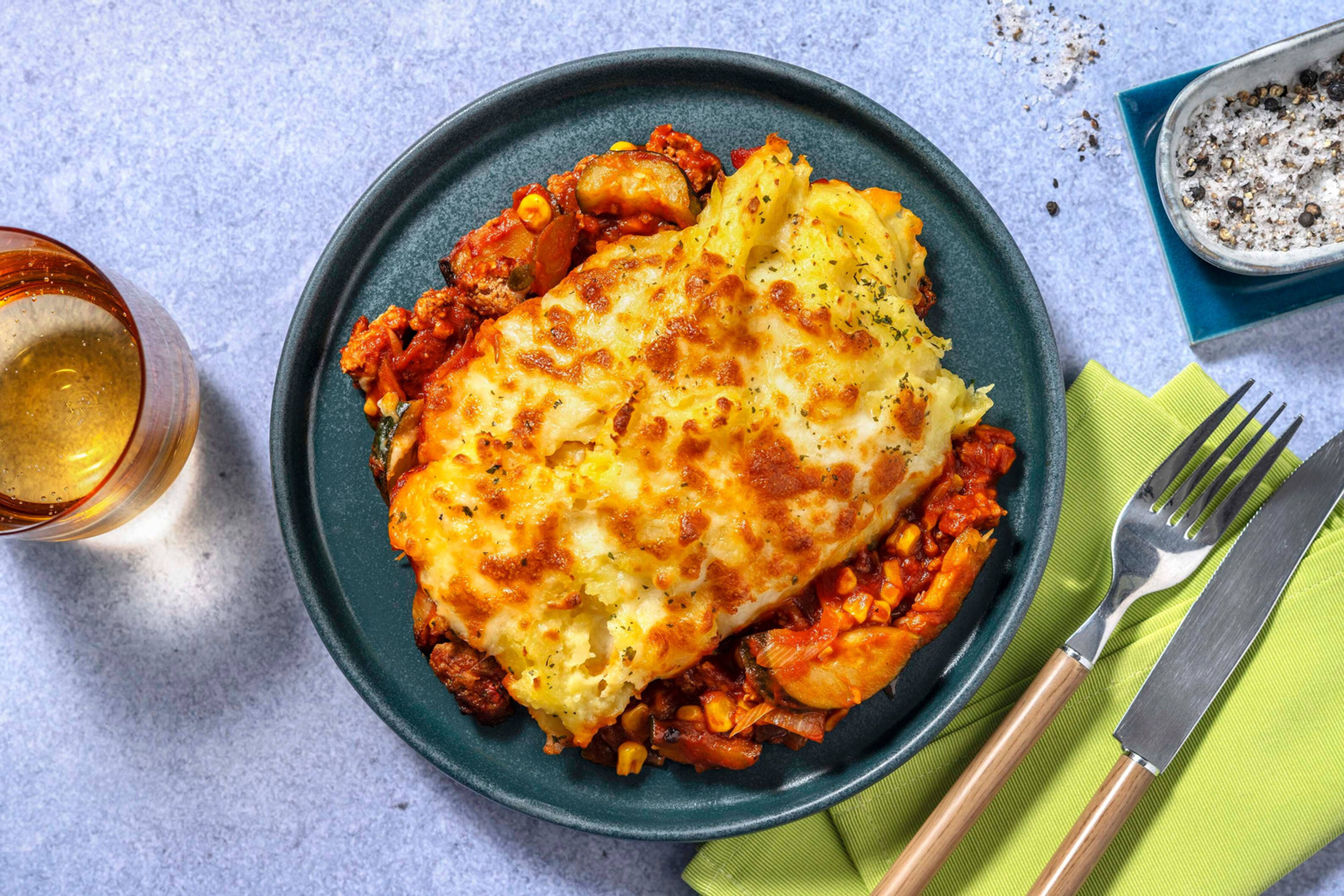 Viande hachée gratinée avec pommes de terre et maïs