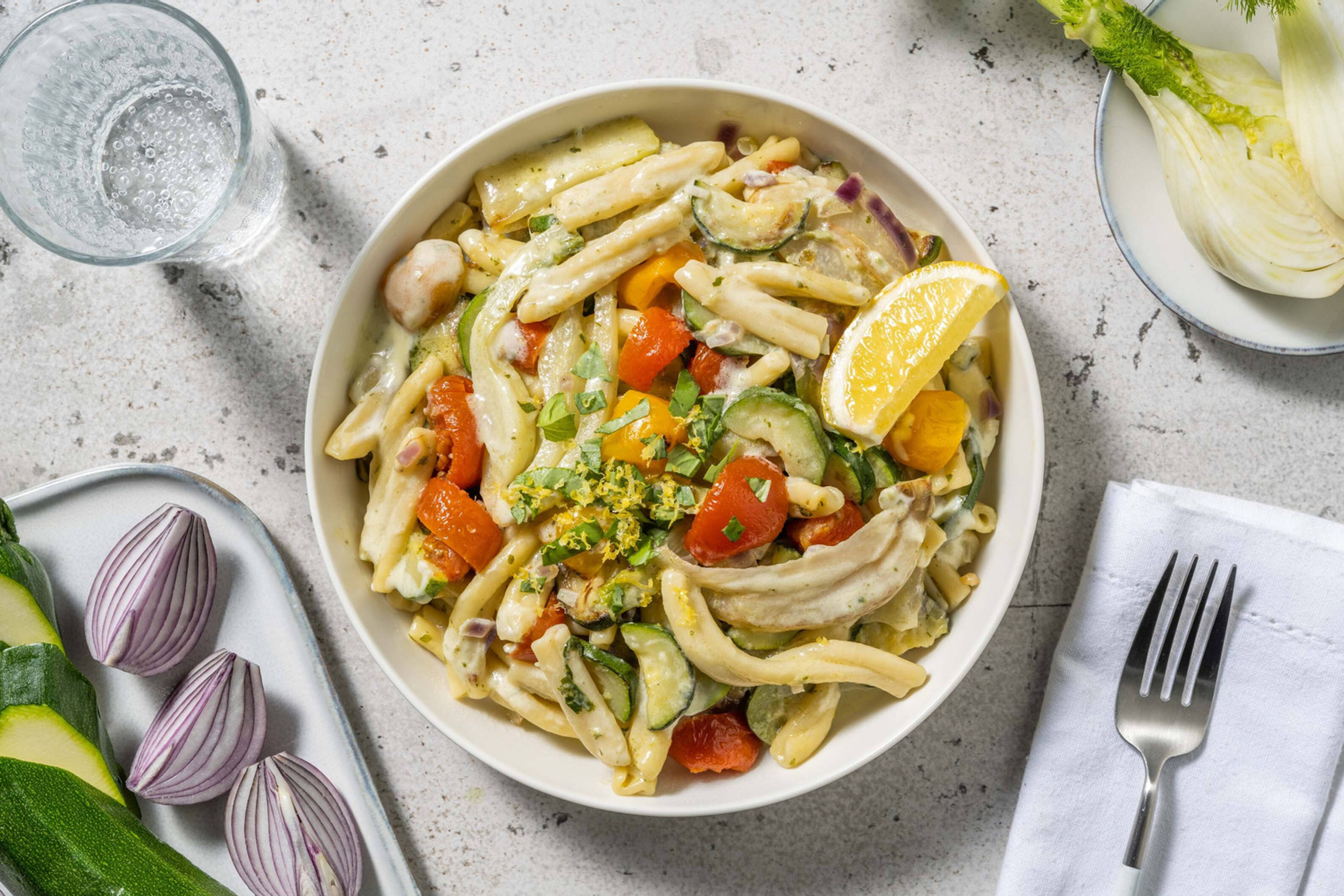 Casarecce en sauce crémeuse au citron-basilic