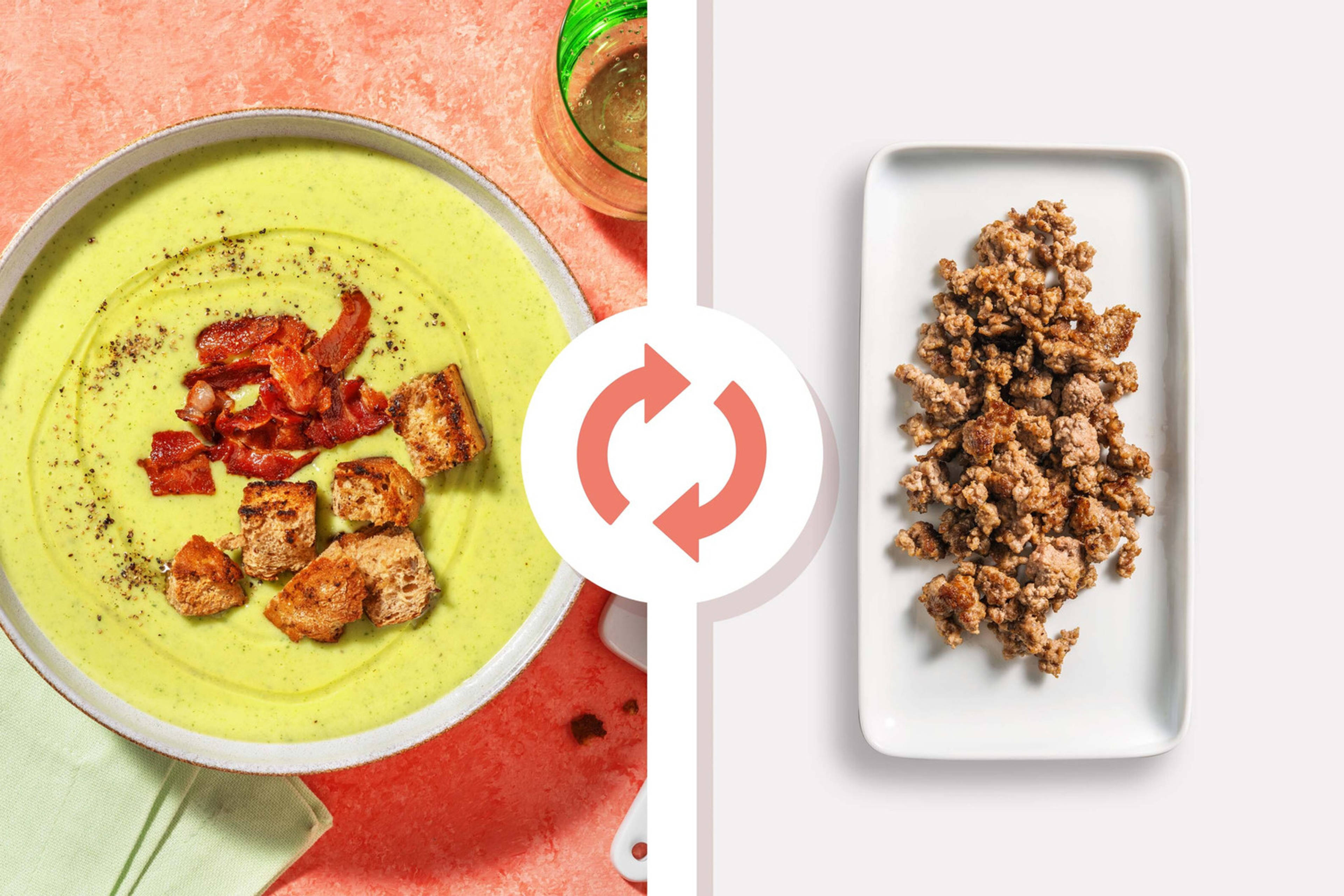 Vellutata di zucchine, ricotta e salsiccia