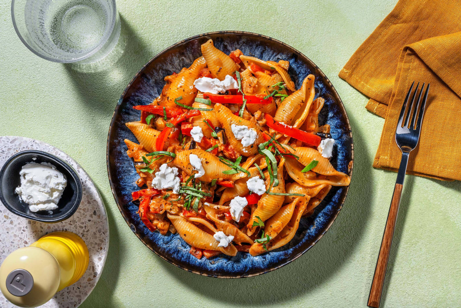 Conchiglie aux légumes du sud et fromage de chèvre