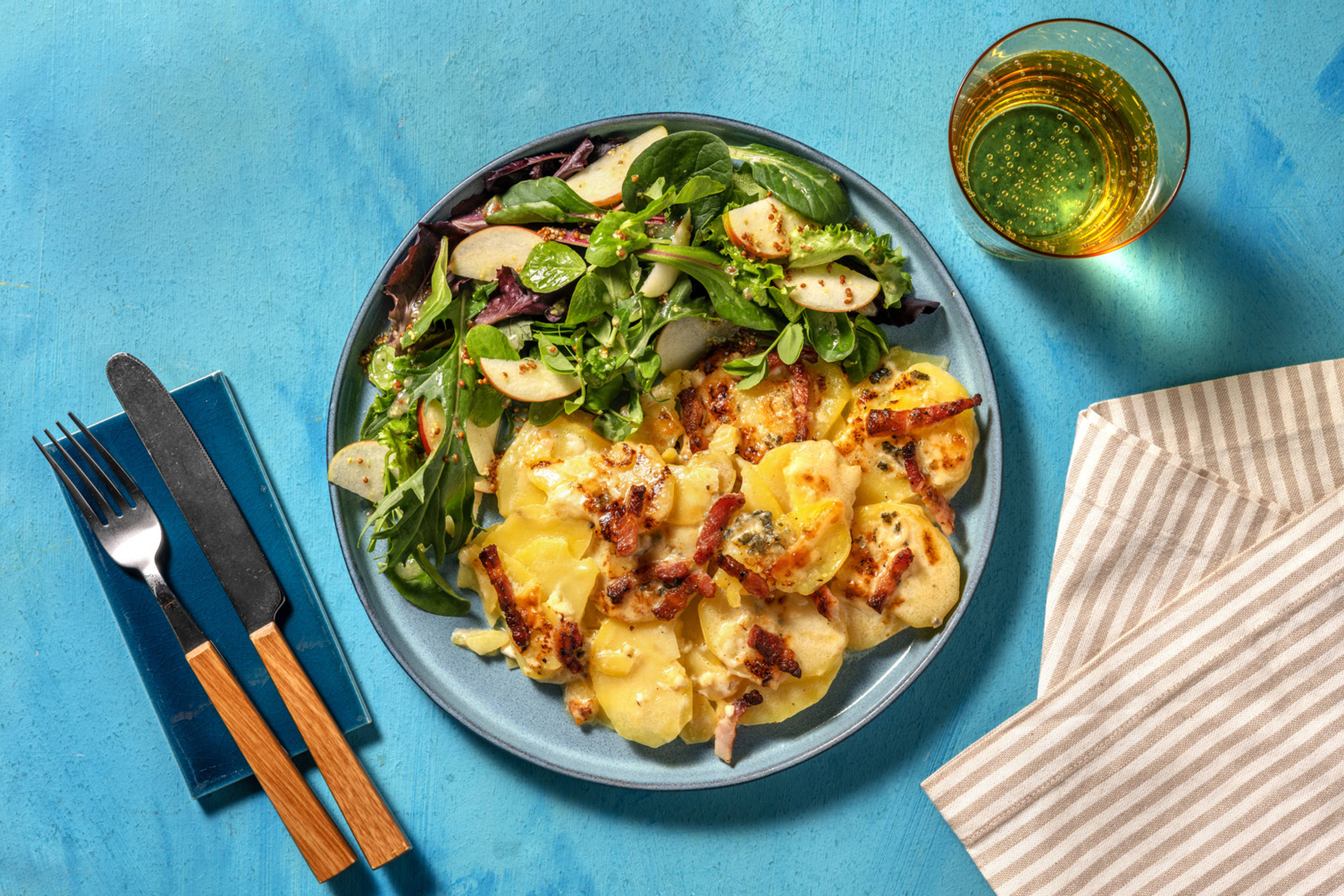 Blue Cheese, Cheddar and Bacon Gratin