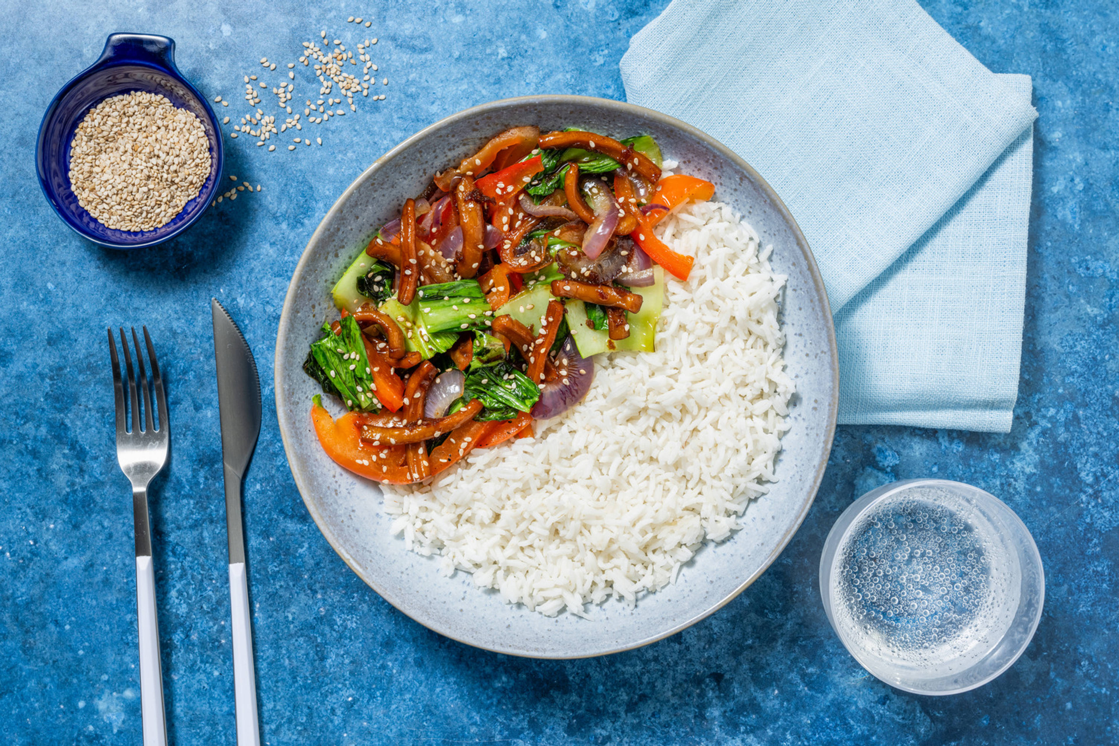 Wok de calamar gigante con pak choi