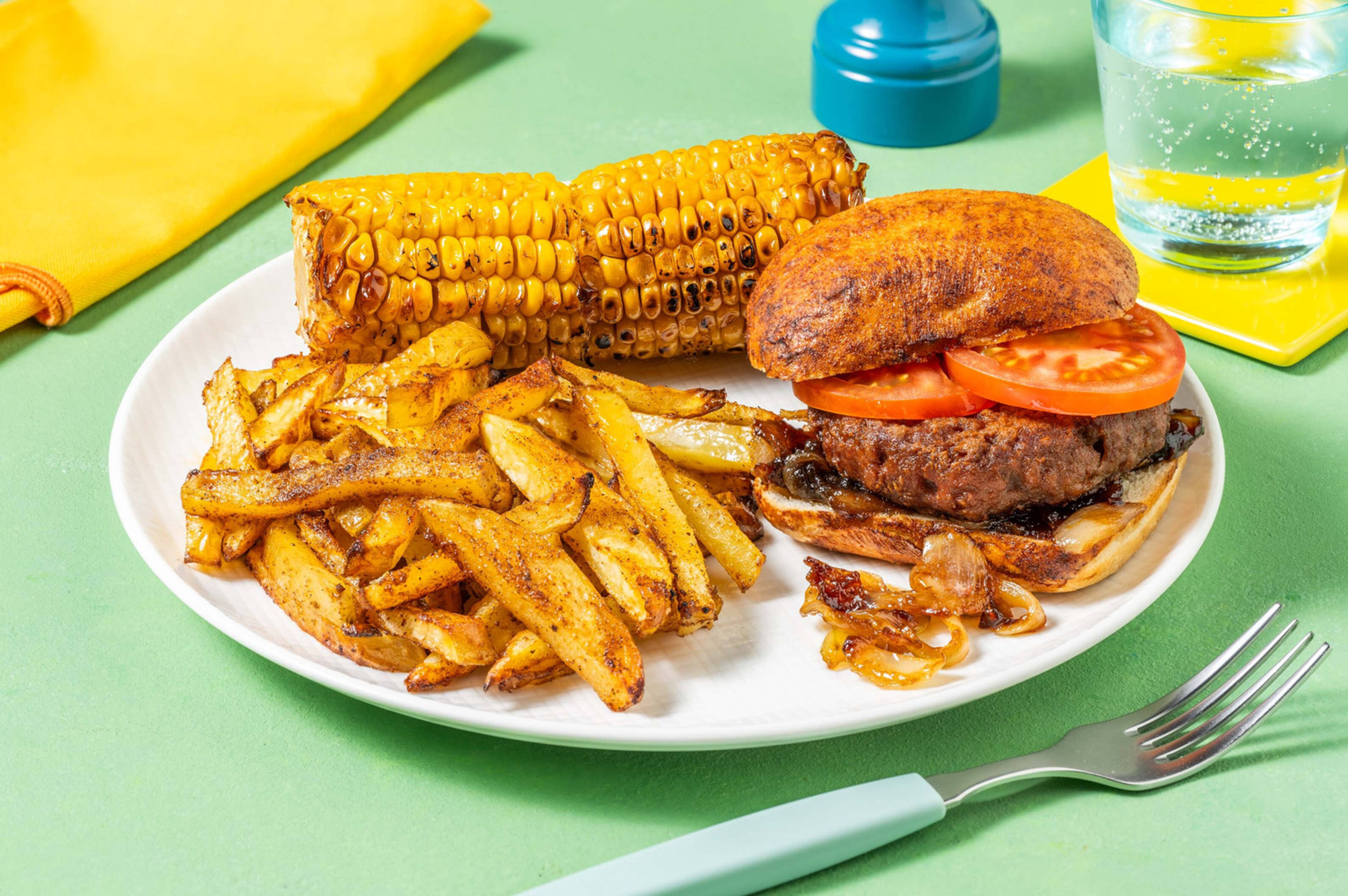 Burger végétal et frites BBQ