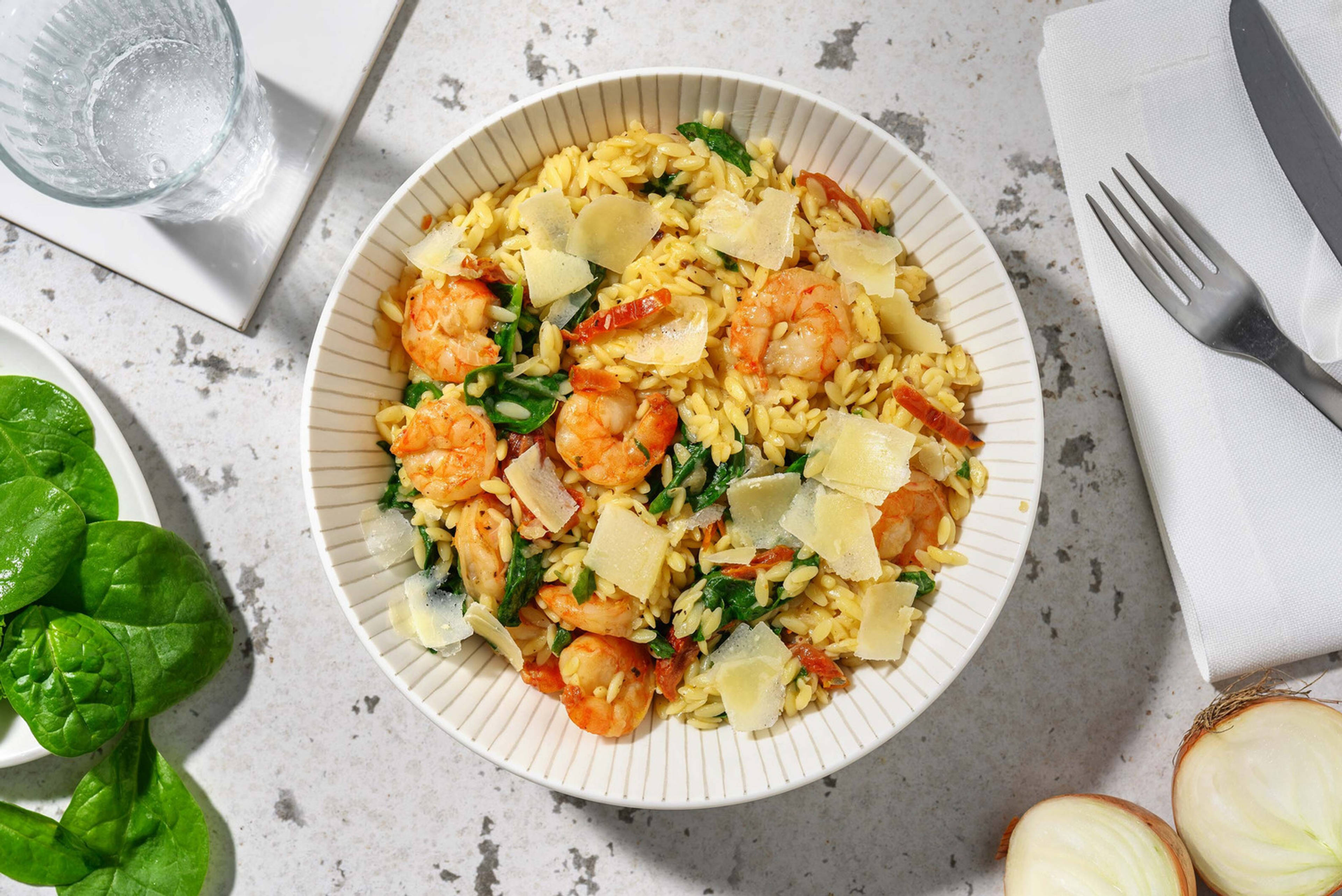 One pot crevettes & orzo à la toscane