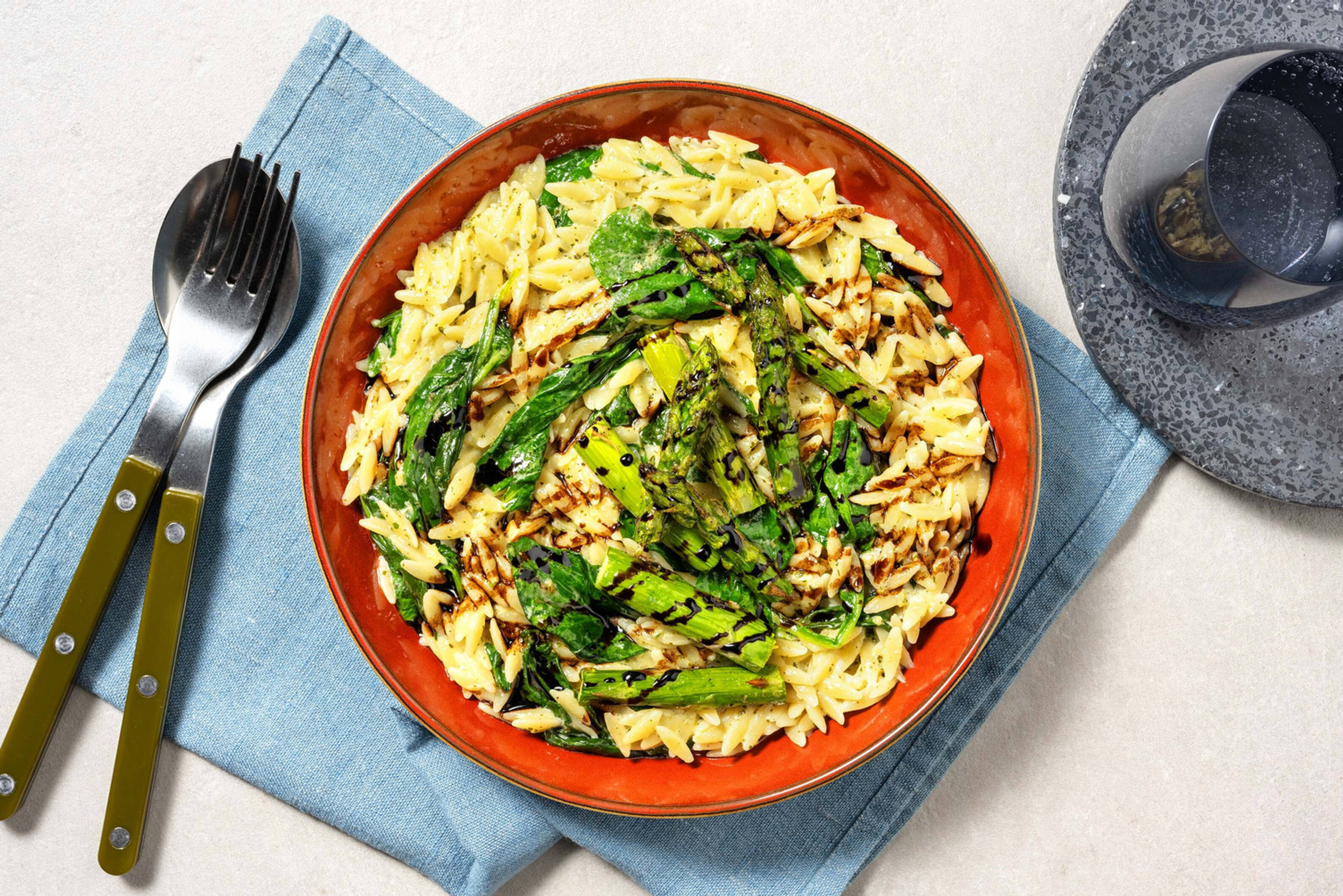Creamy Pesto and Asparagus Orzo