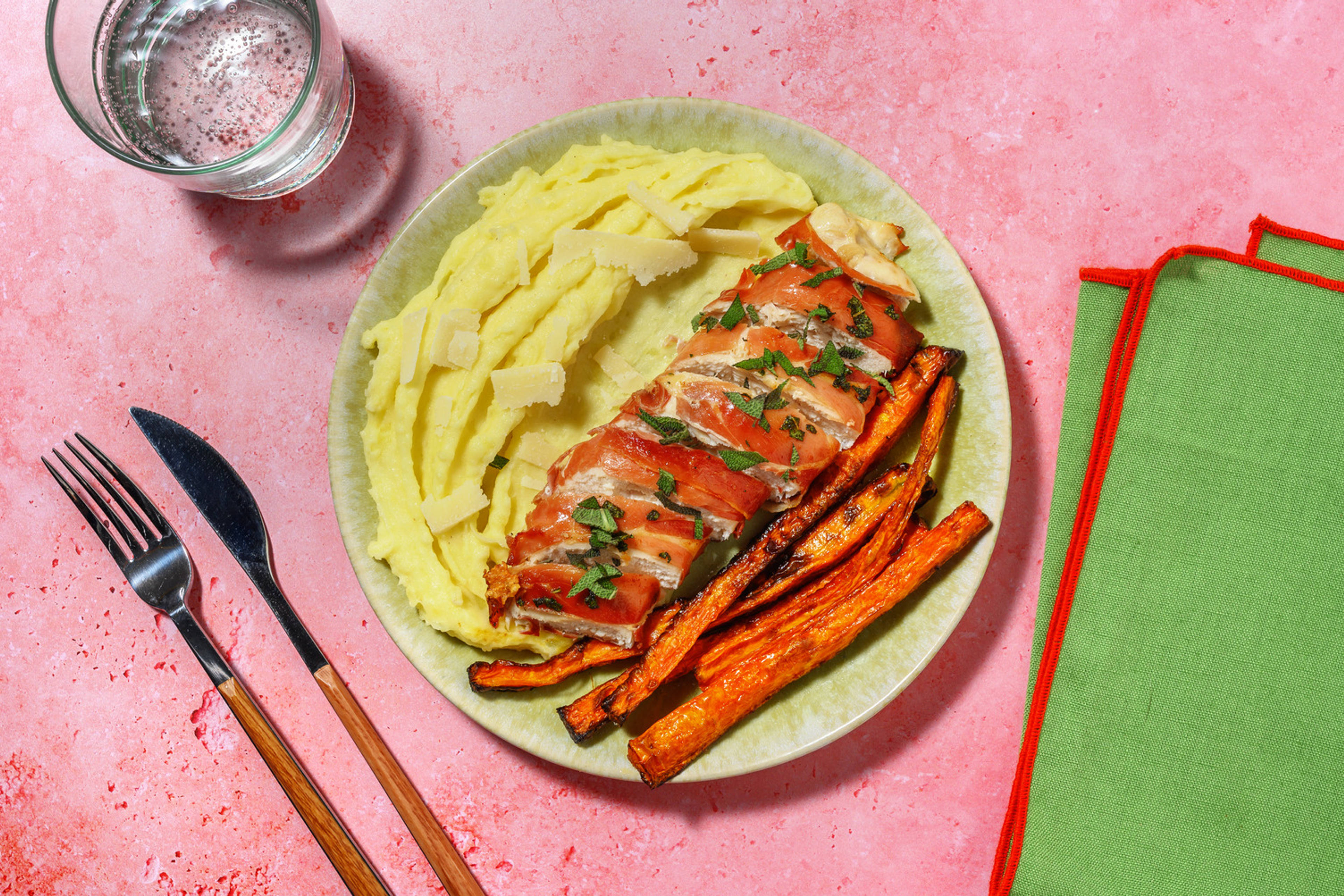 Saltimbocca de poulet & carottes rôties 