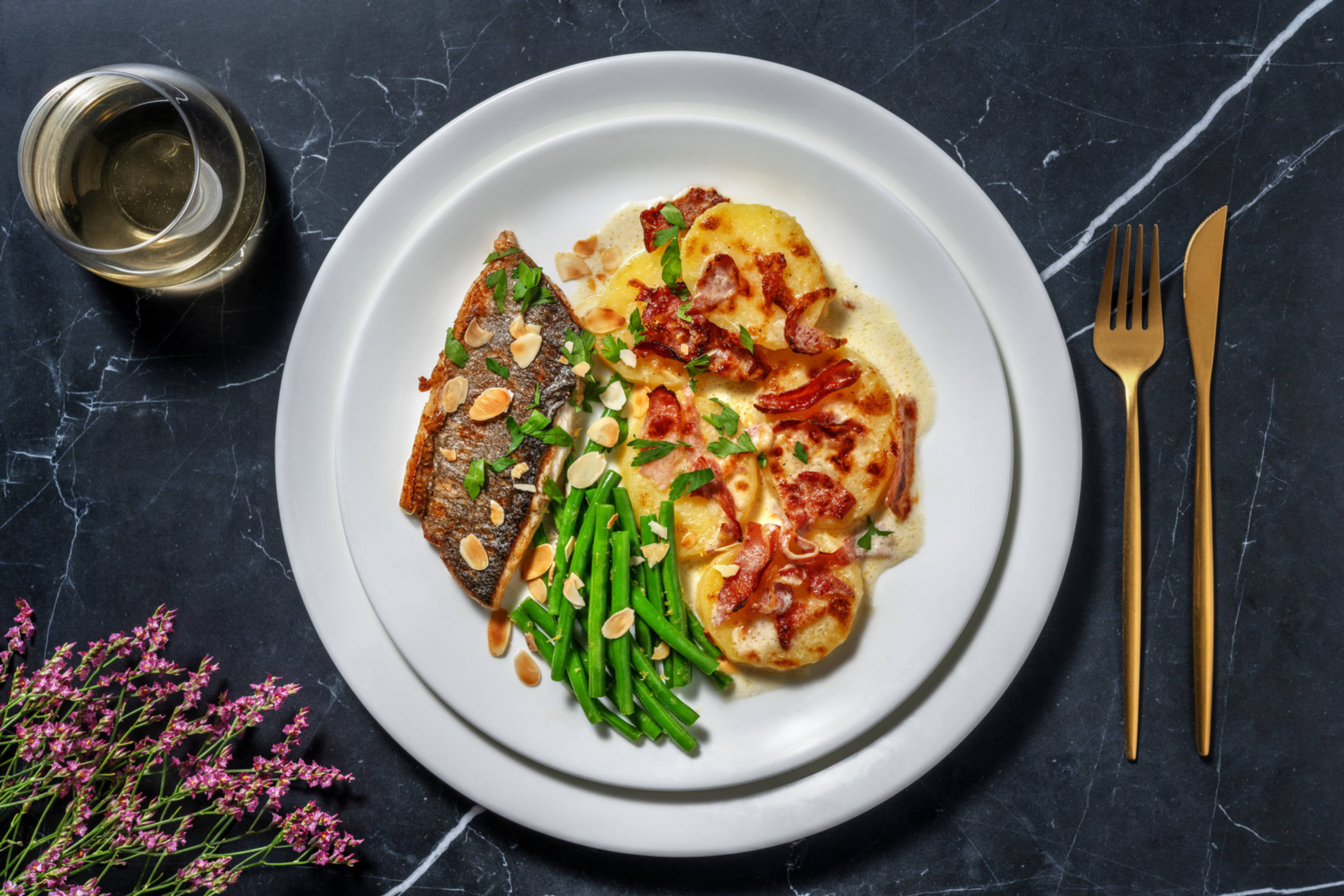 Pan-Fried Sea Bream and Creamy Serrano Gratin