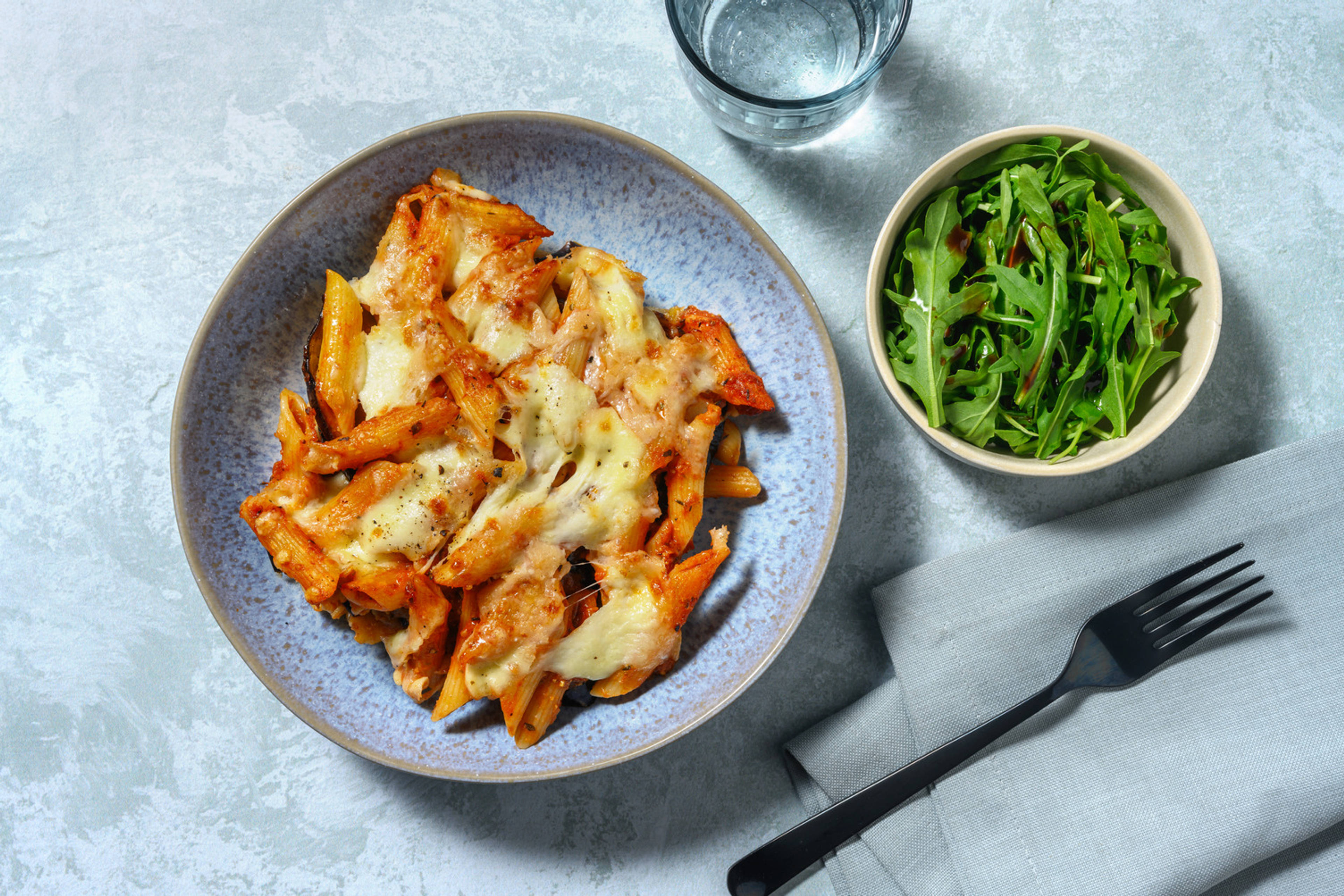 Aubergine and Chicken Breast Parmigiana Style Pasta
