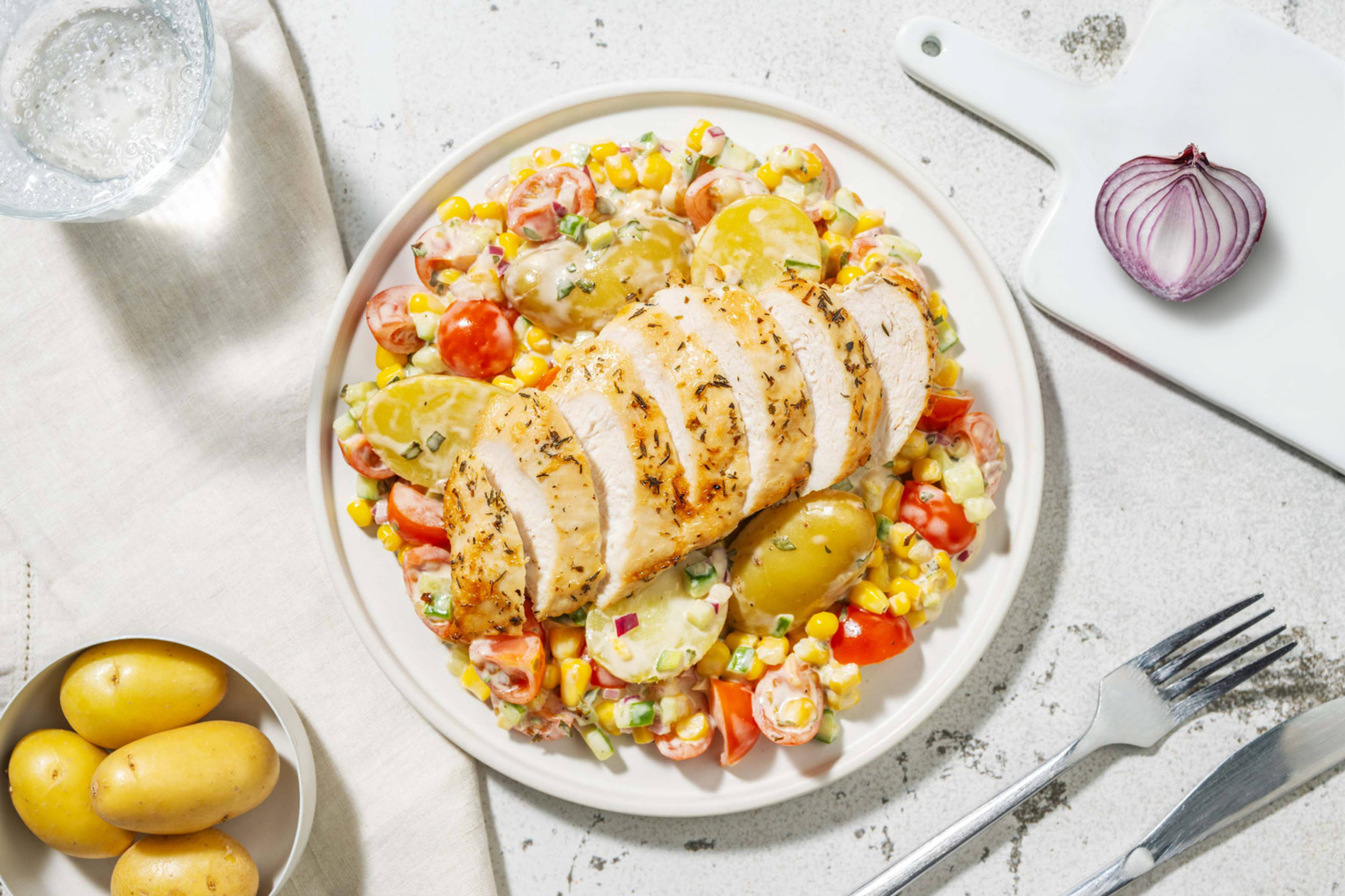 Salade de grenailles au poulet à la méditerranéenne