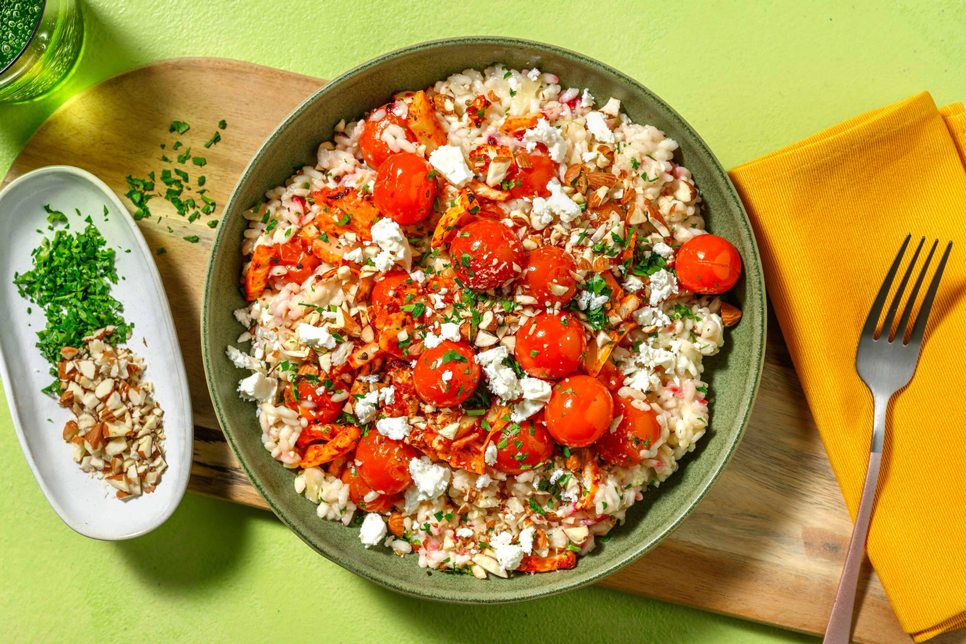 Risotto aux tomates cerises et fenouil assaisonné rôtis
