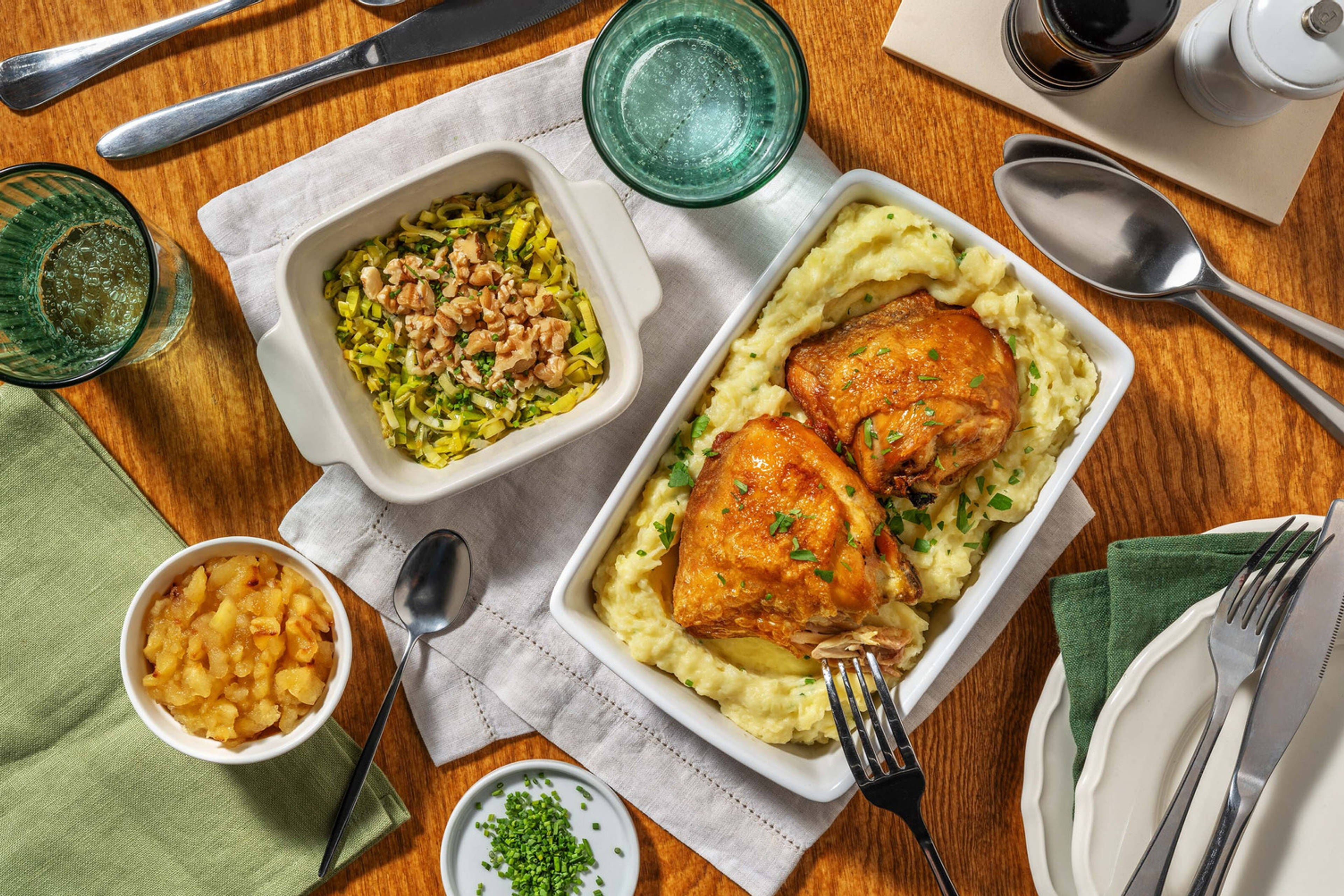 Cuisse de poulet confit et poireau