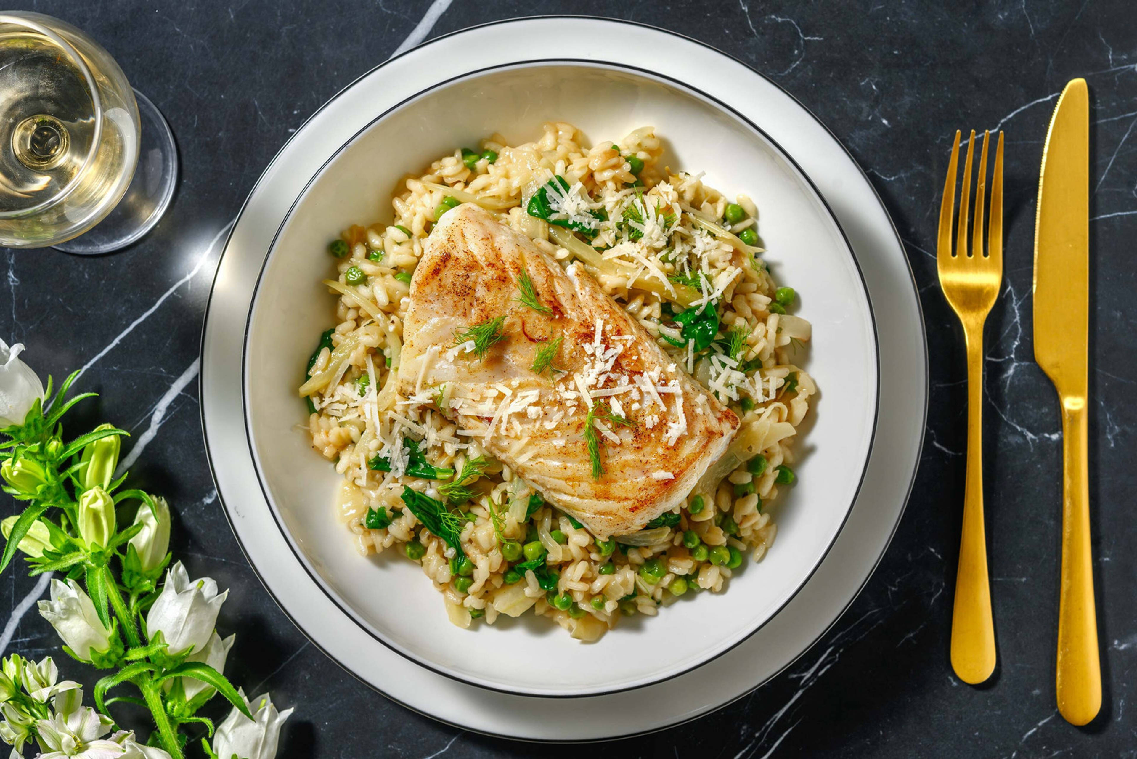 Risotto, filet de cabillaud et thym citron