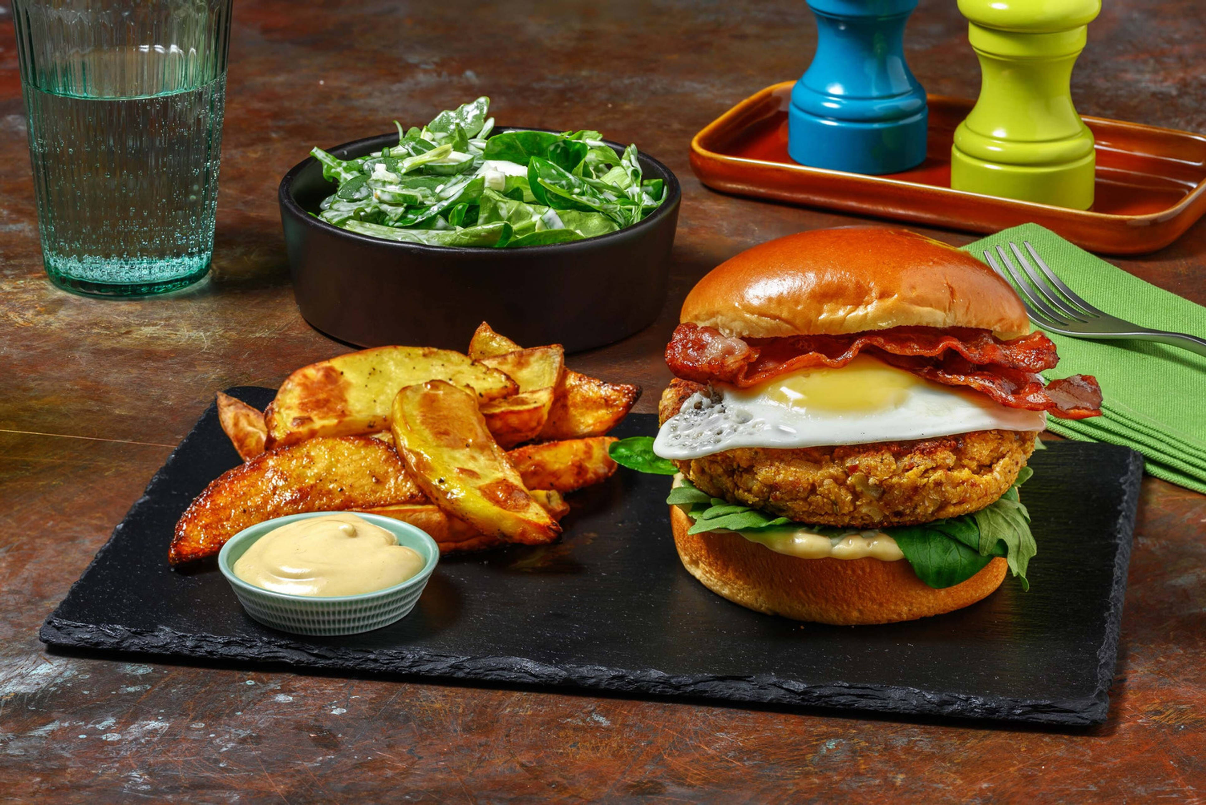 Boekoeloekoeburger met krokant spek