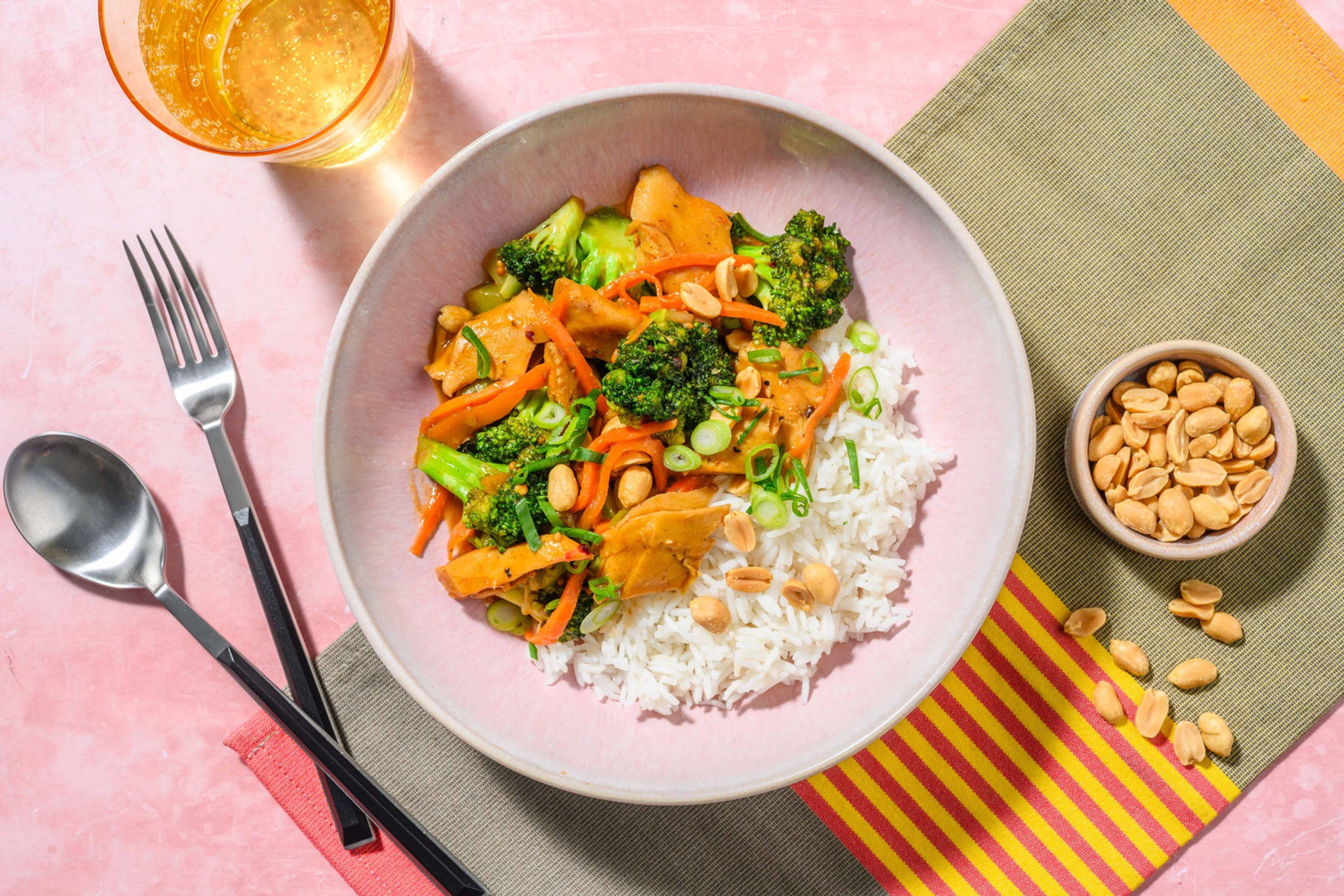 Vegetarisk kebab i 'kung pao'-sauce