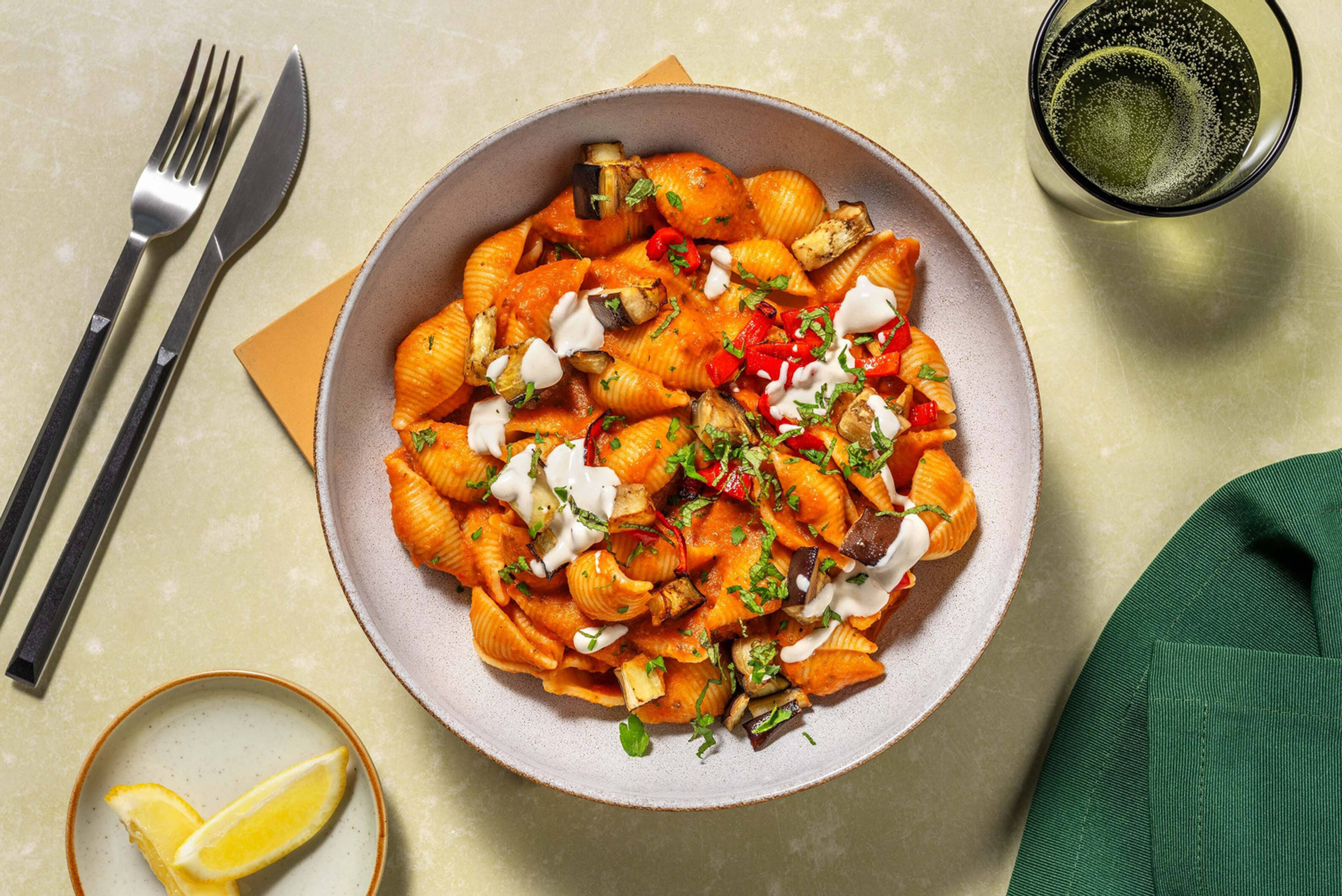 Conchiglie en sauce aux légumes rôtis