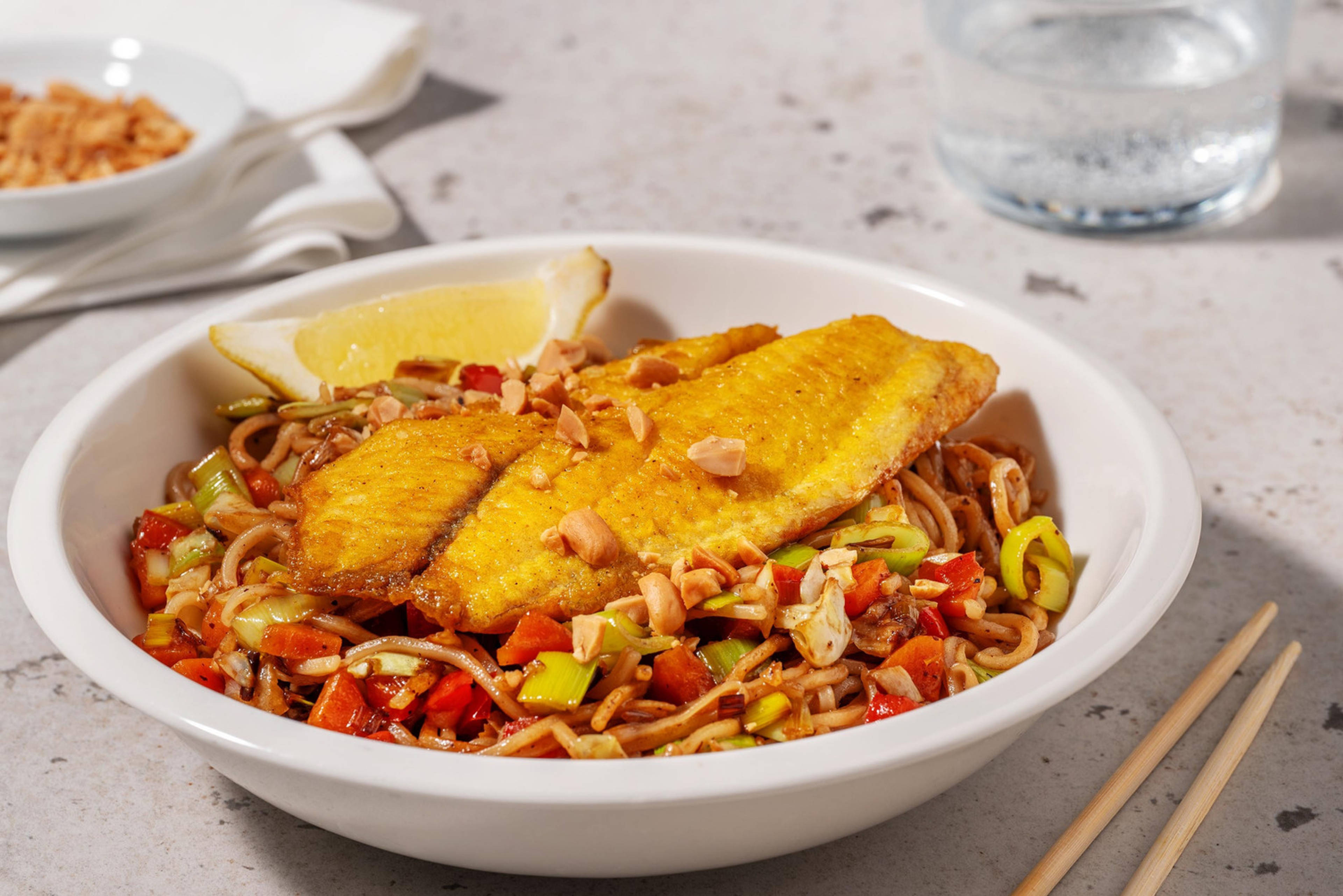 Hake with Stir-Fried Noodles