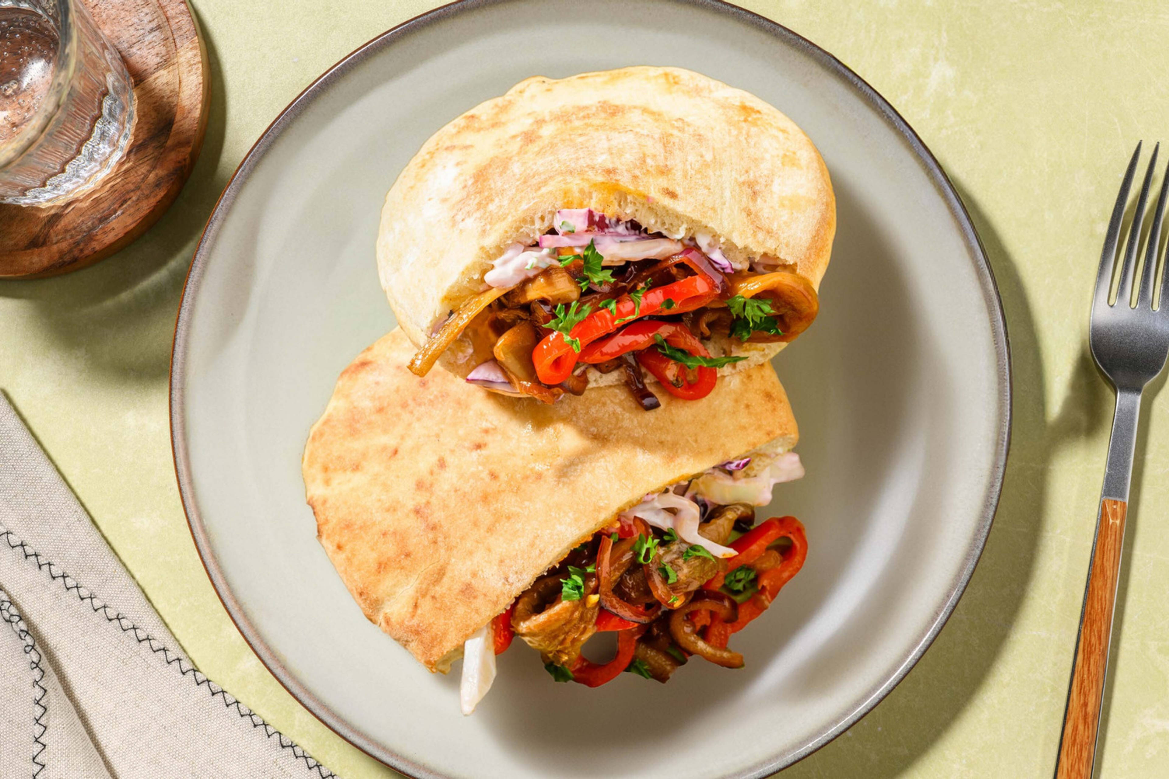 Pita's met BBQ-kip en komkommer-koolsla