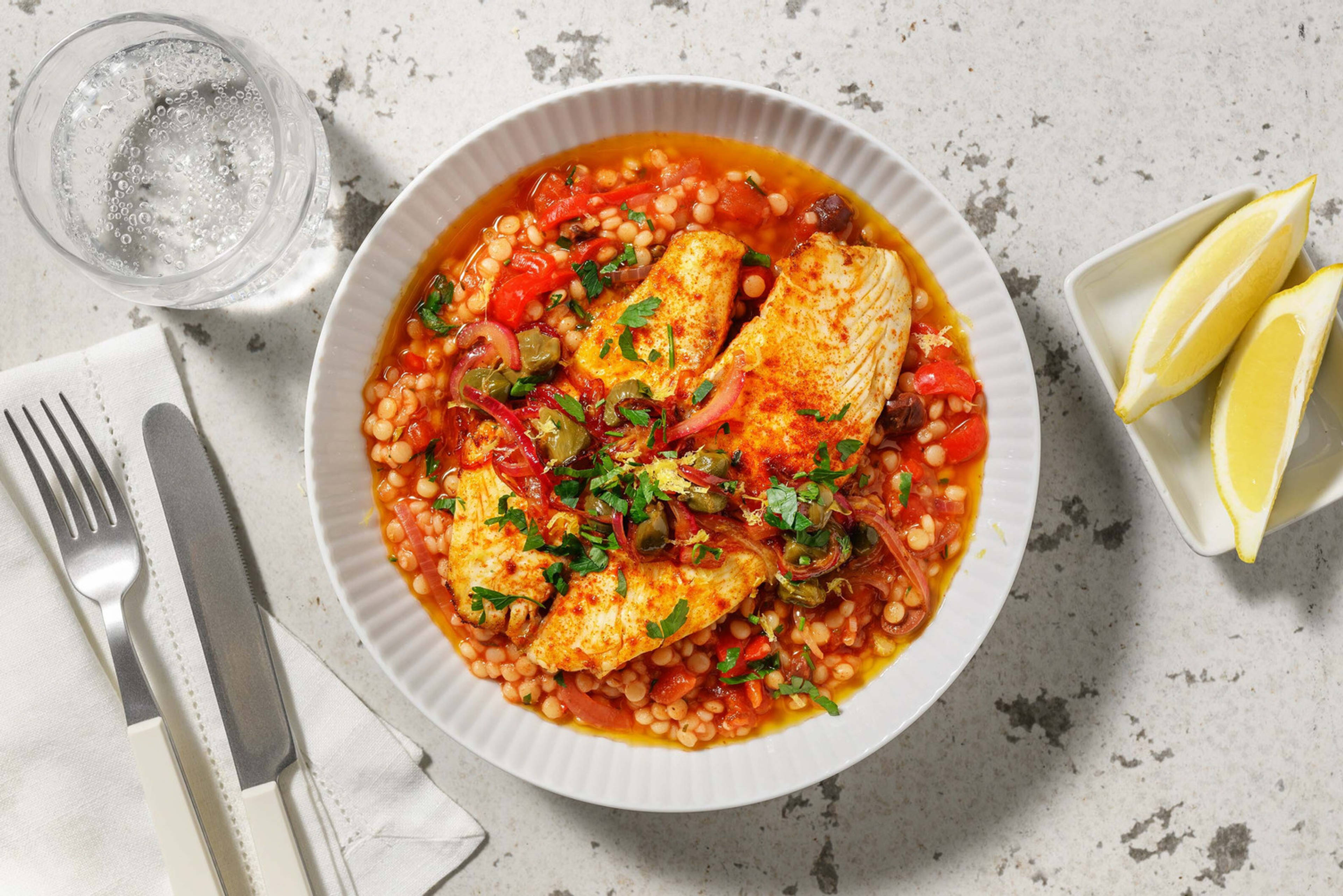 Pangasiusfilet in roombotersaus met citroen en kappertjes