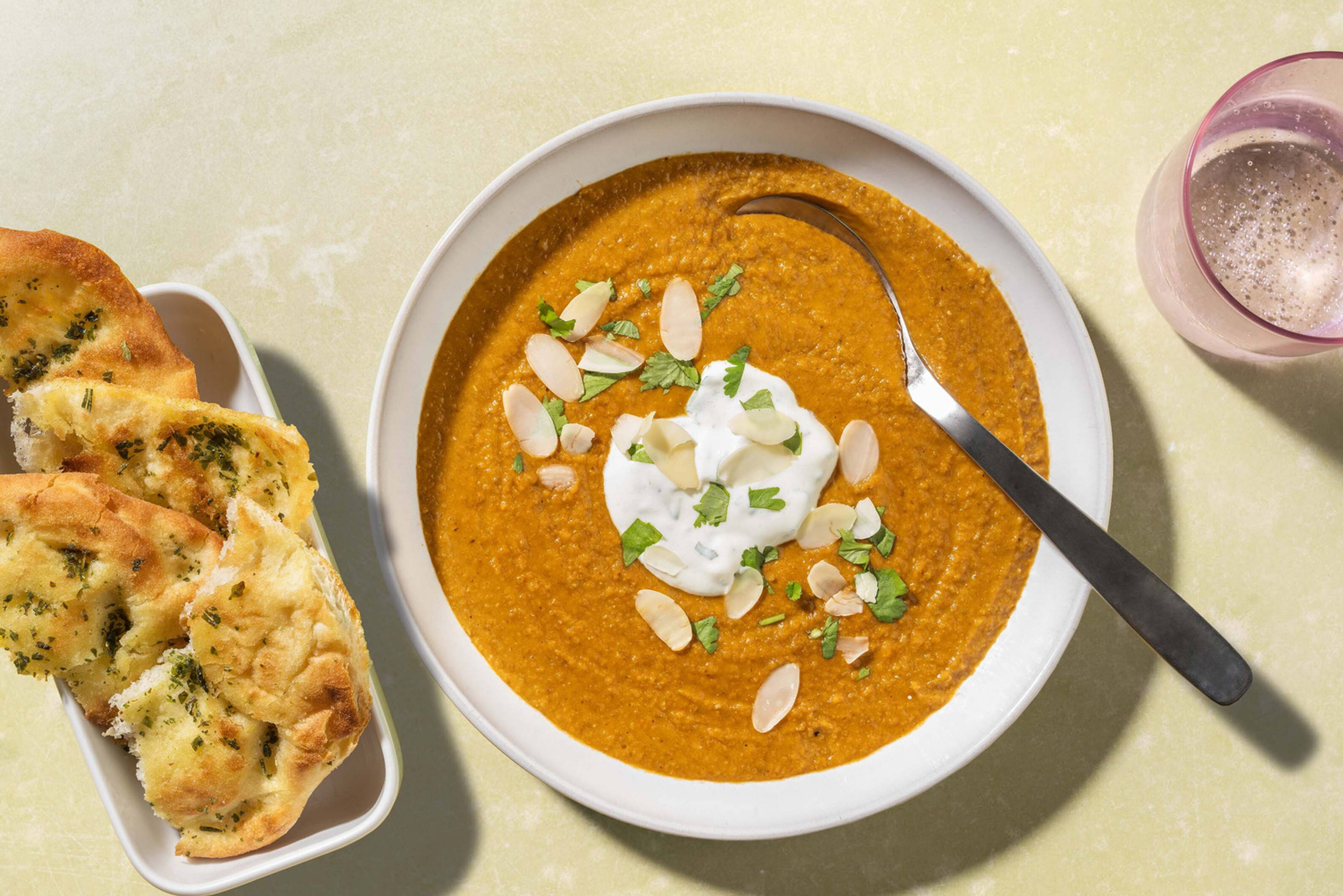 Creamy Lentil Masala Soup with Naan