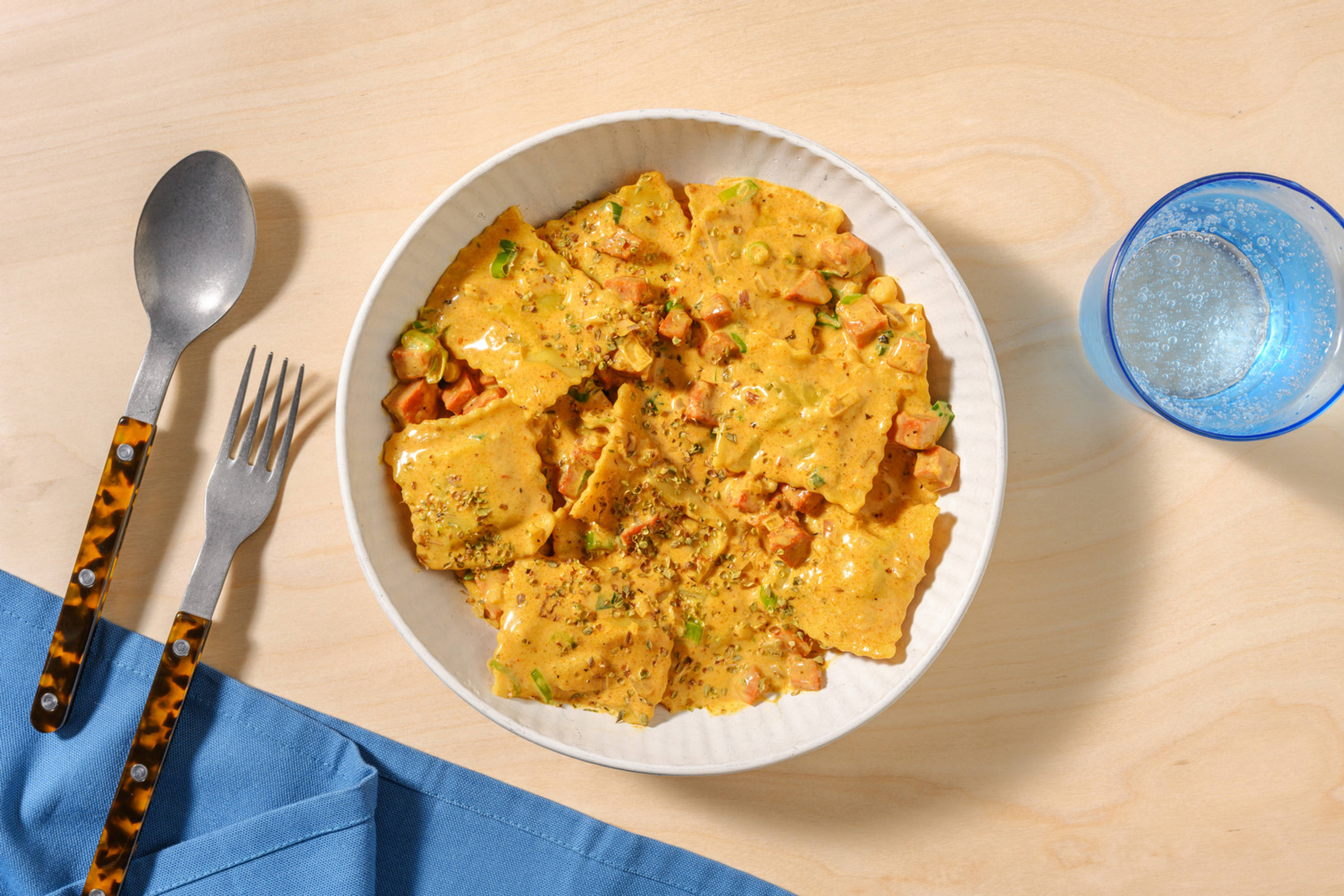 Raviolis de setas con chorizo