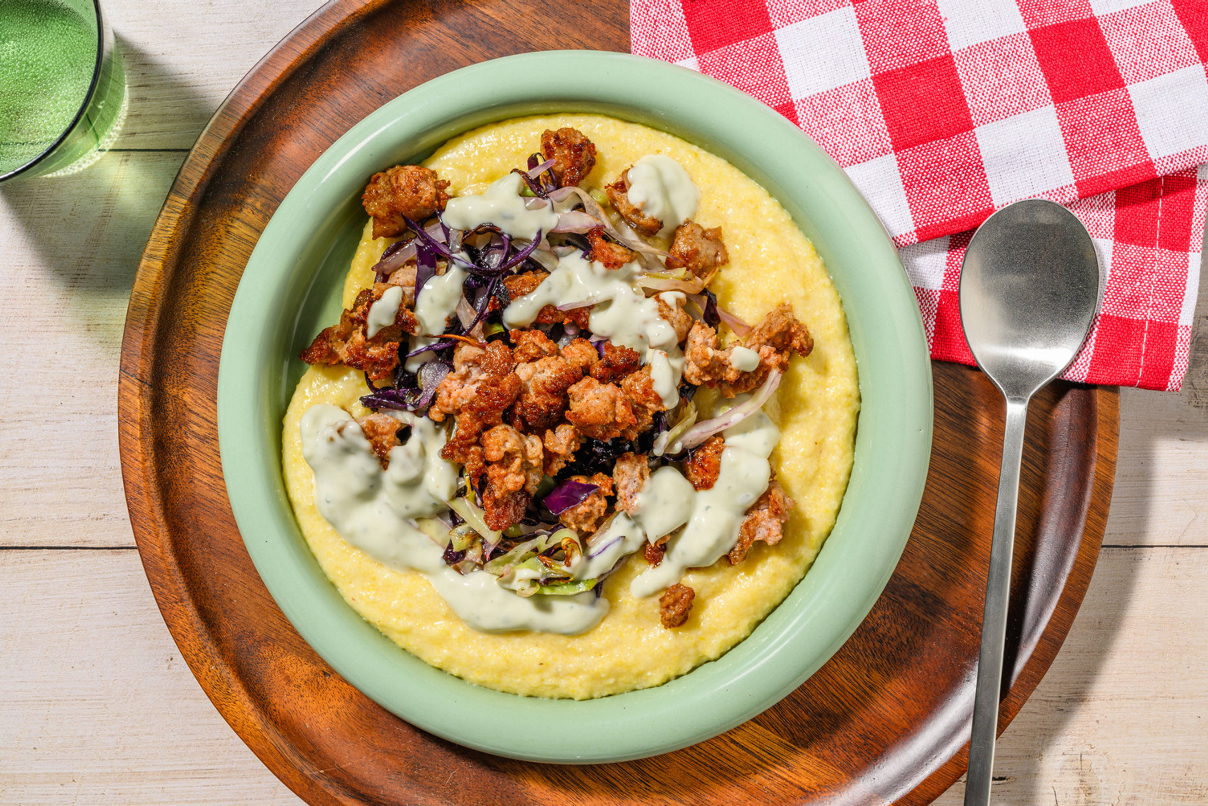 Polenta concia al Gorgonzola Dop e salsiccia