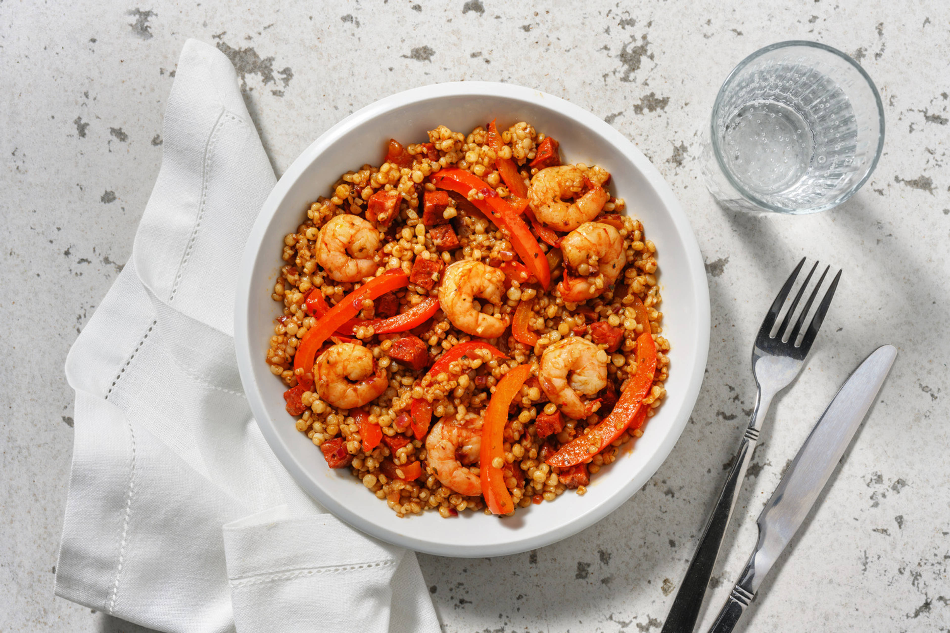 Sauté de crevettes, poivrons & chorizo