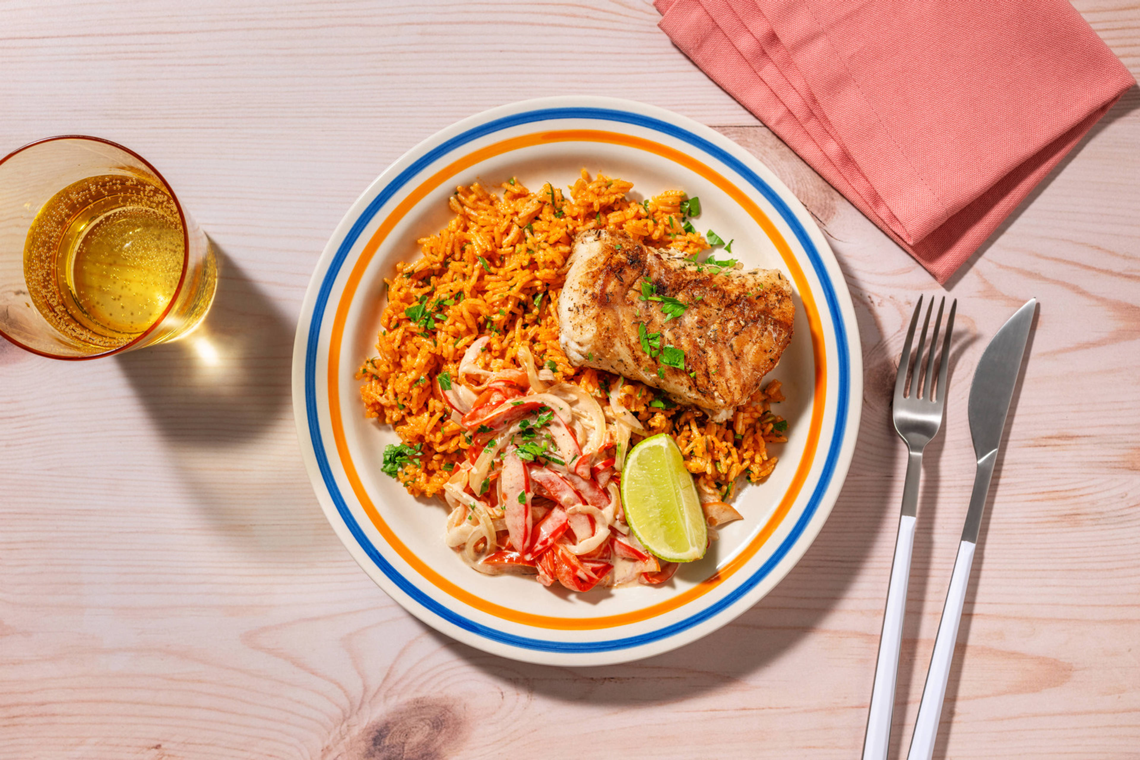 Lieu à la jamaïcaine, persil & riz pilaf