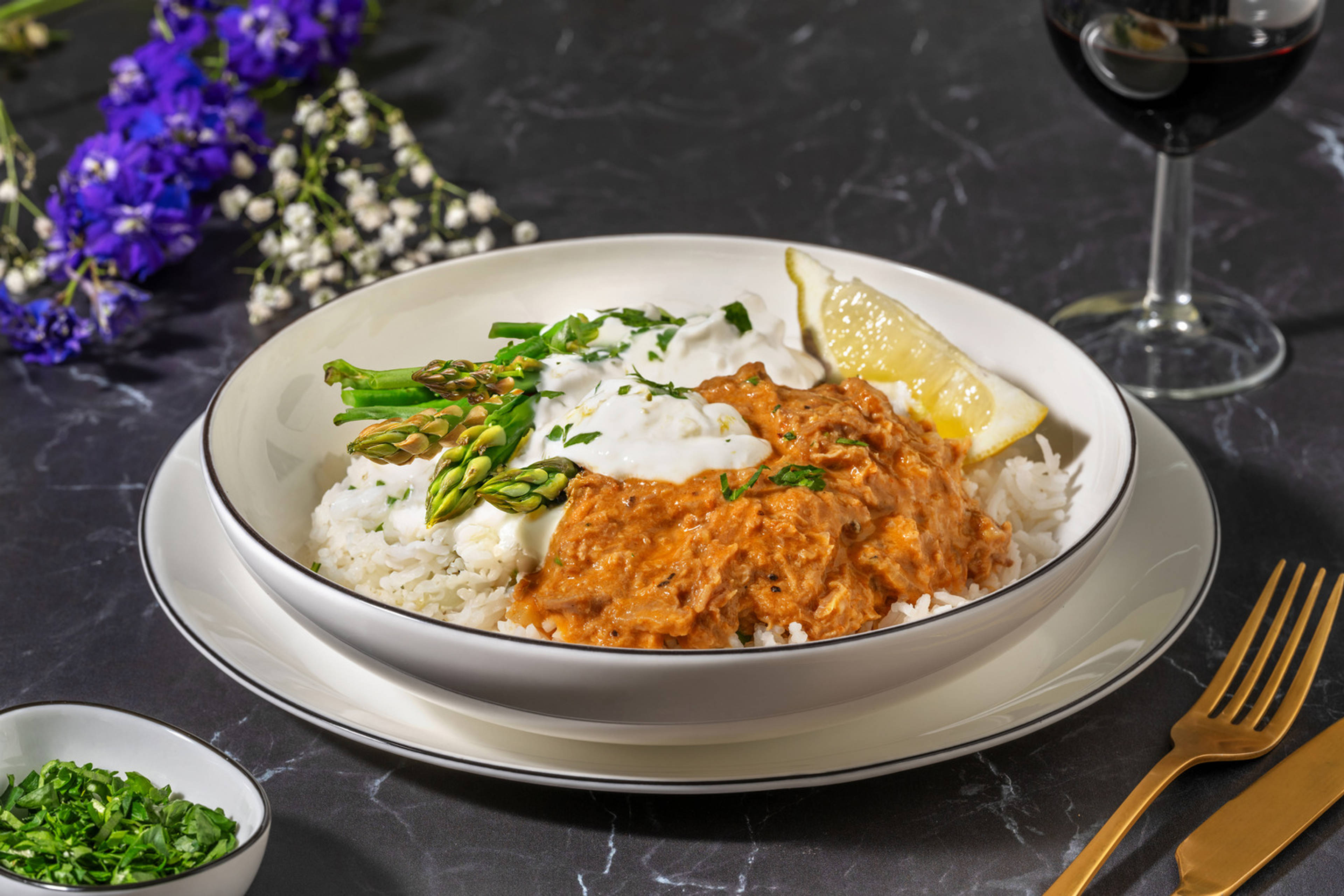 Lamb Shoulder Korma & Garlic Greens