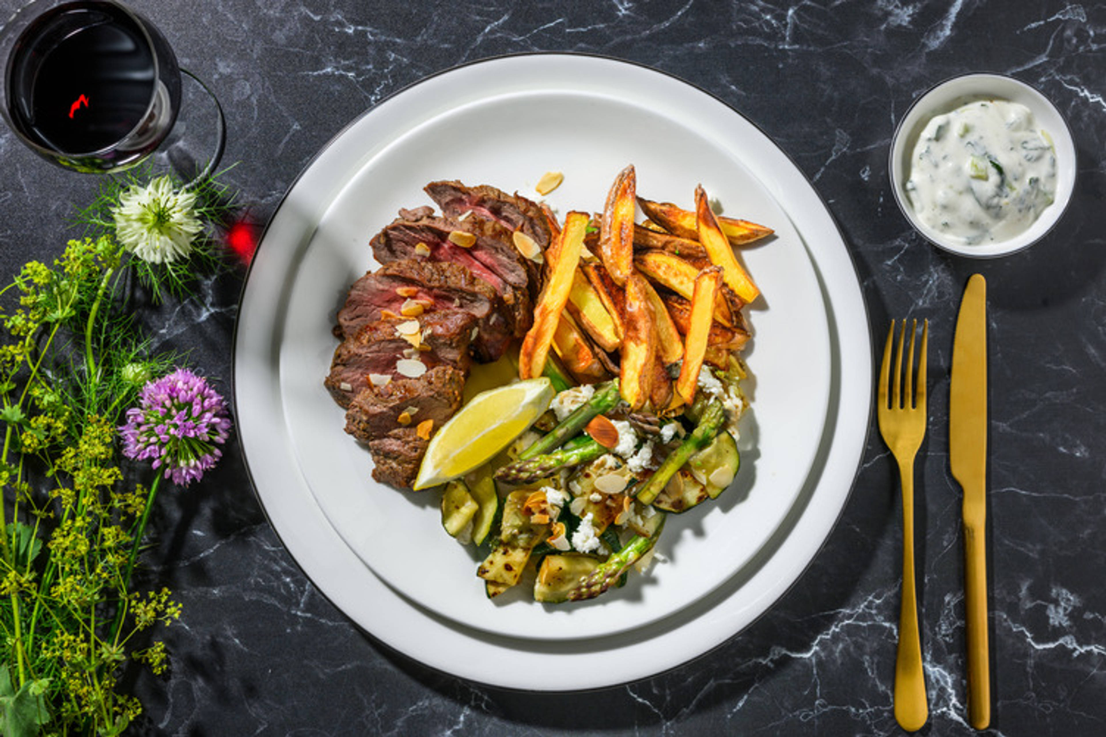 Greek Inspired Lamb Steak and Homemade Tzatziki