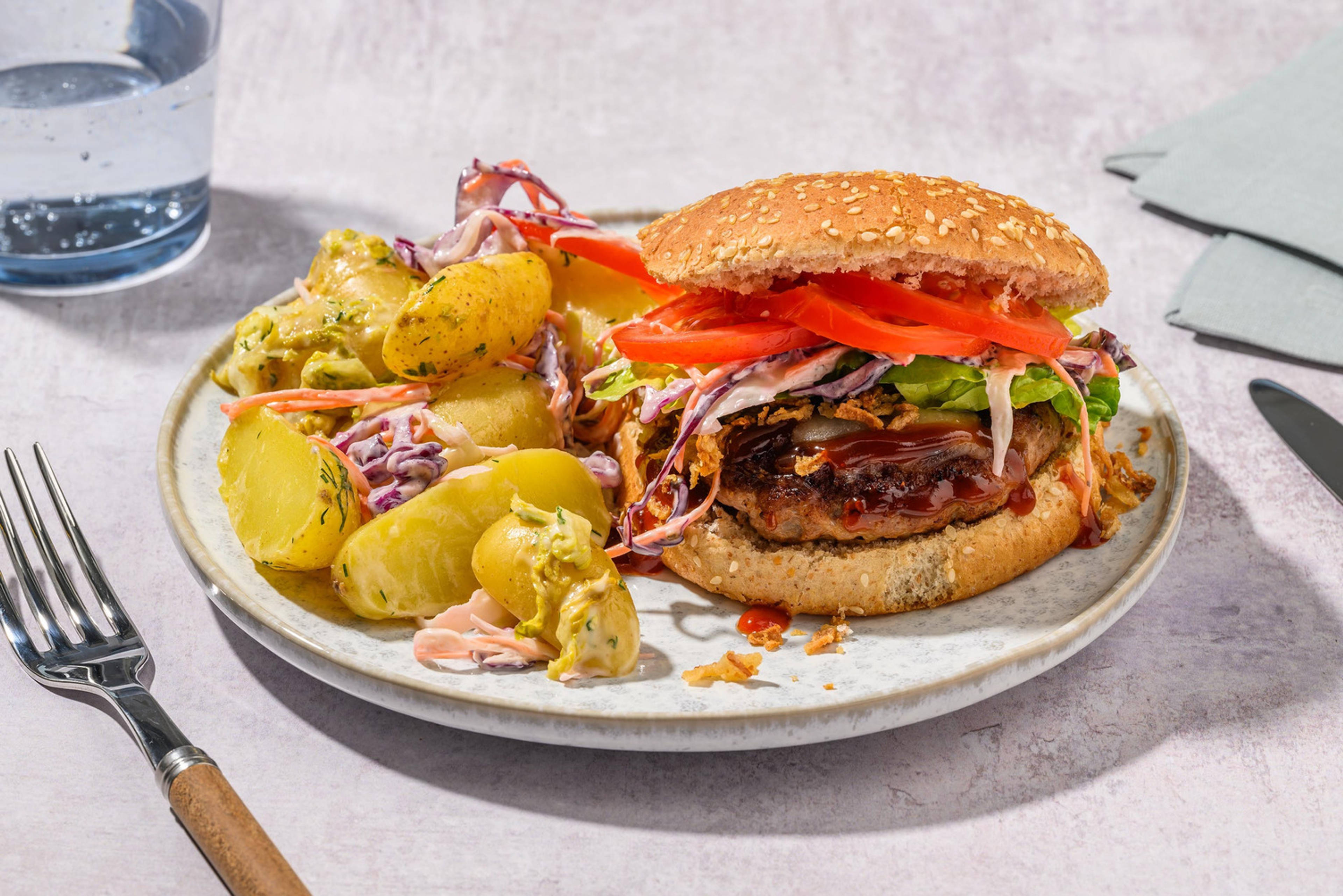 BBQ Chicken Burger with Crispy Onions