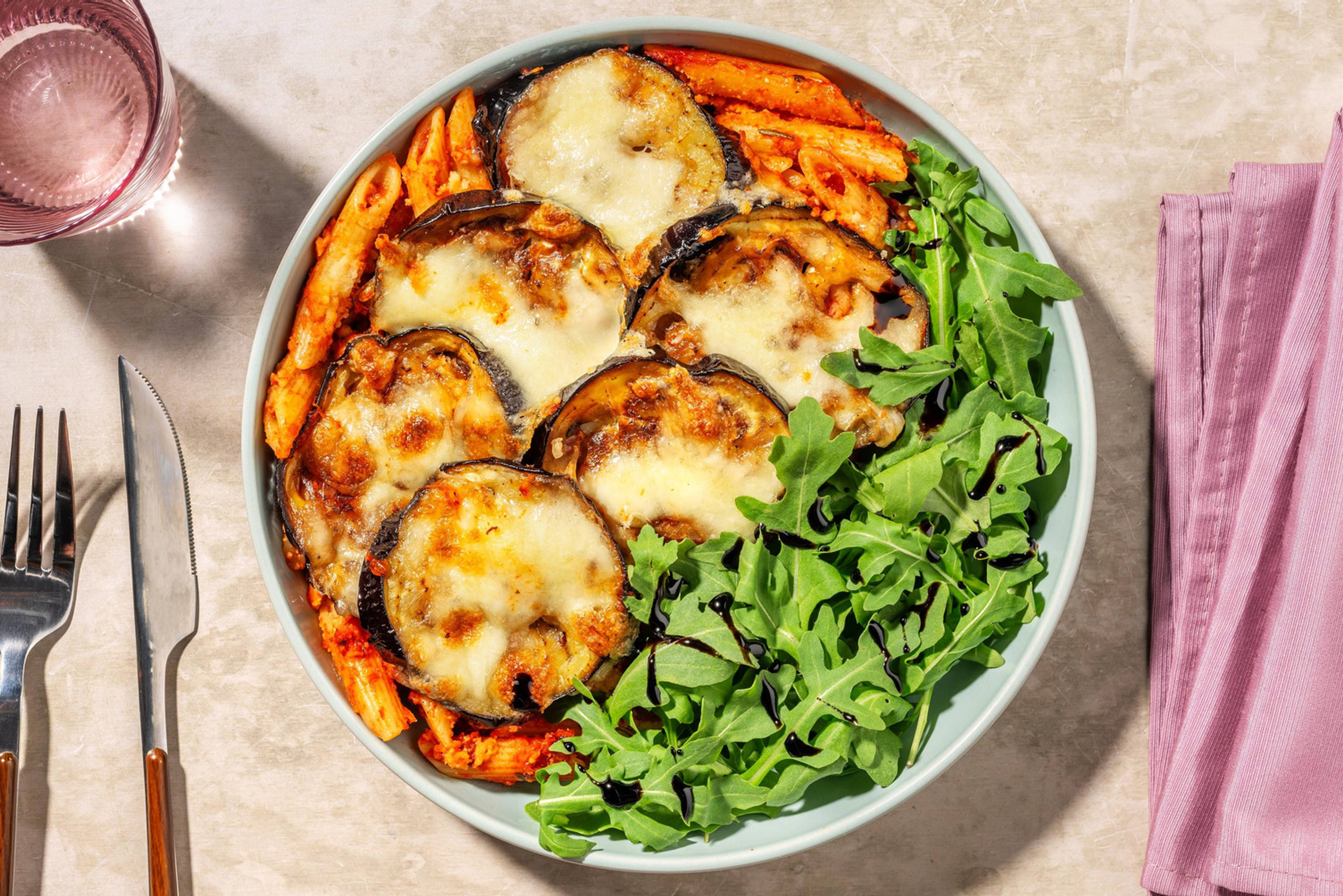 Bacon and Aubergine Parmigiana Style Pasta