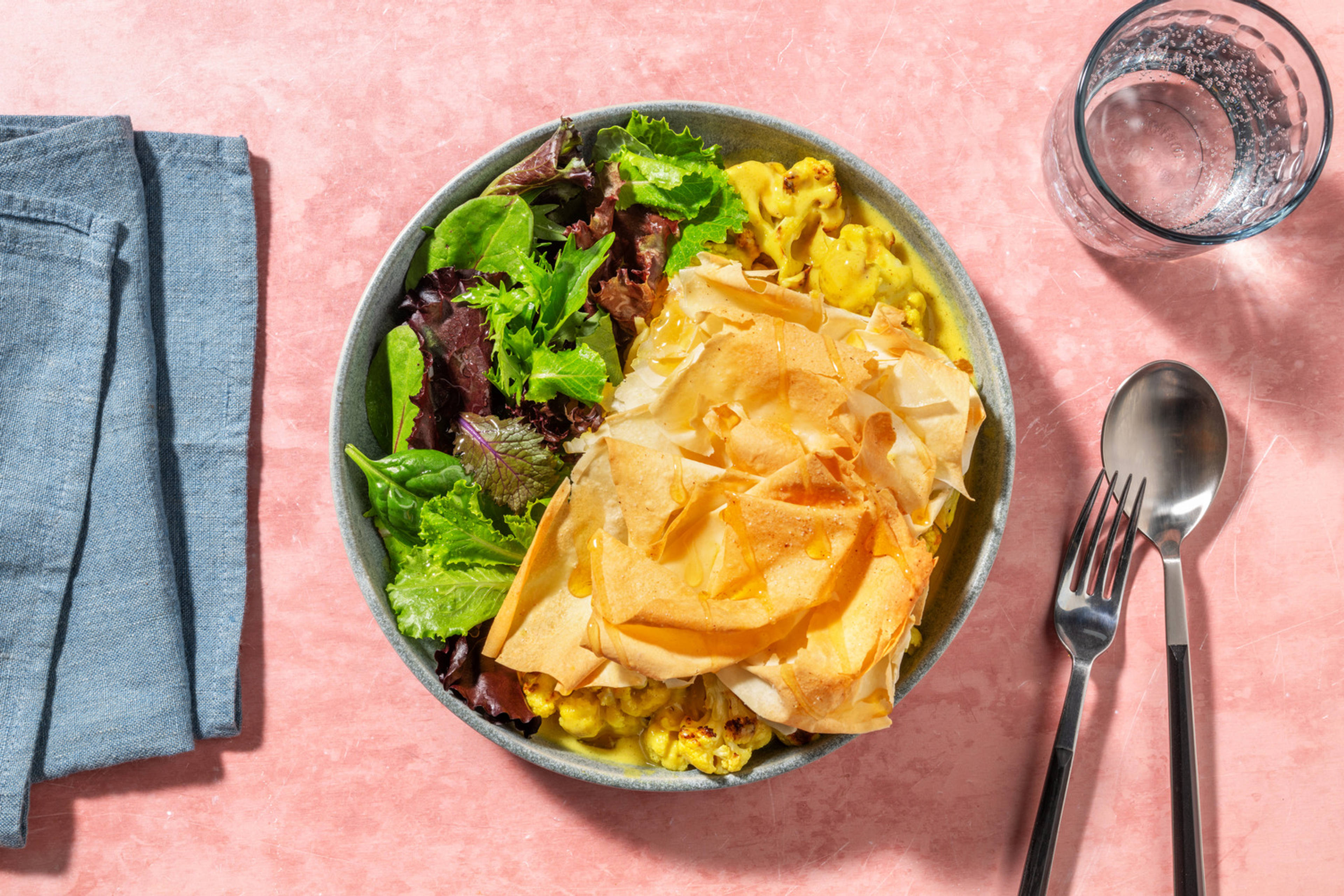 Curried Cauliflower Cheese Filo Pie
