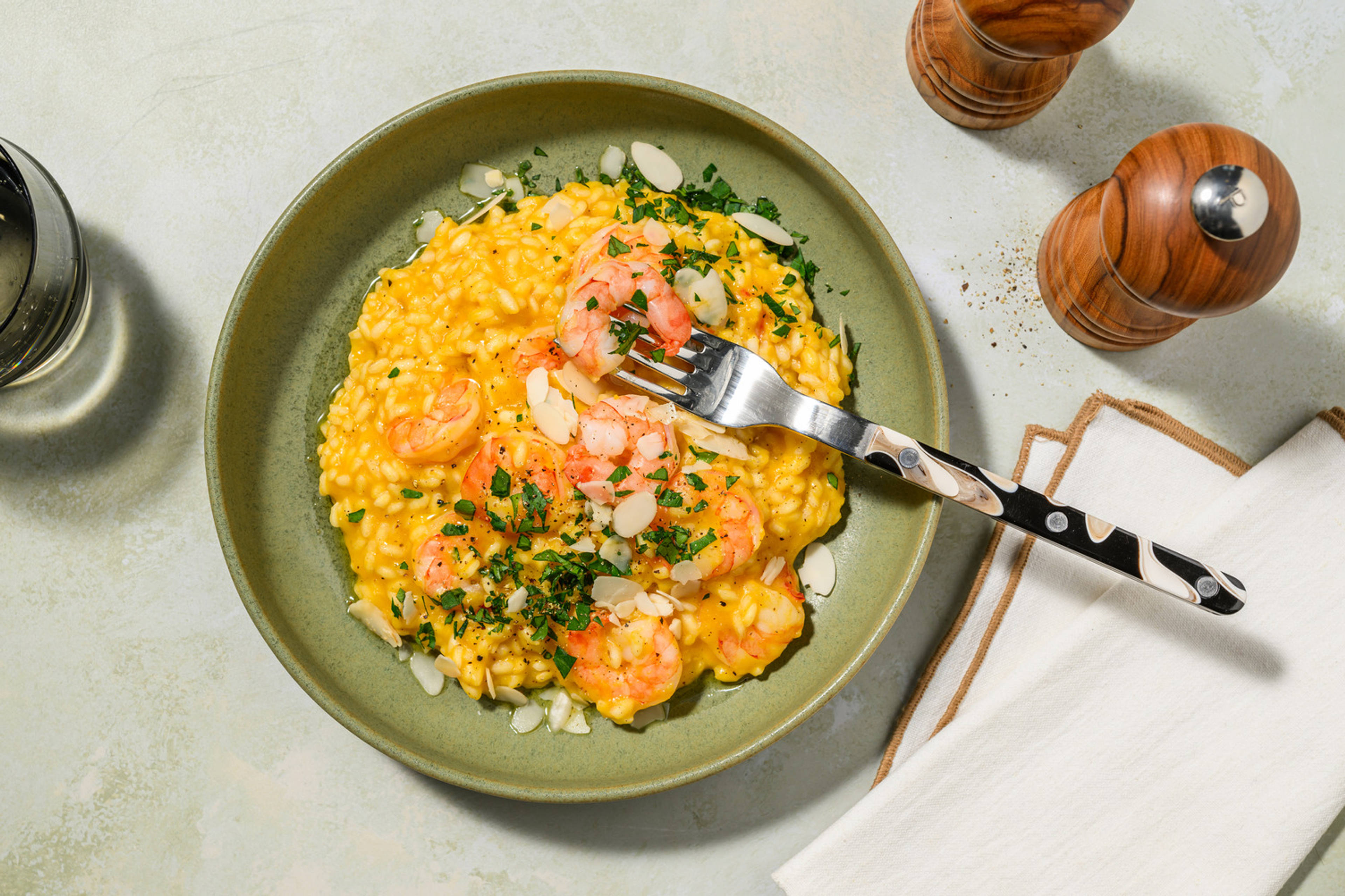 Risotto 'mare e orto' alle mazzancolle e zucca
