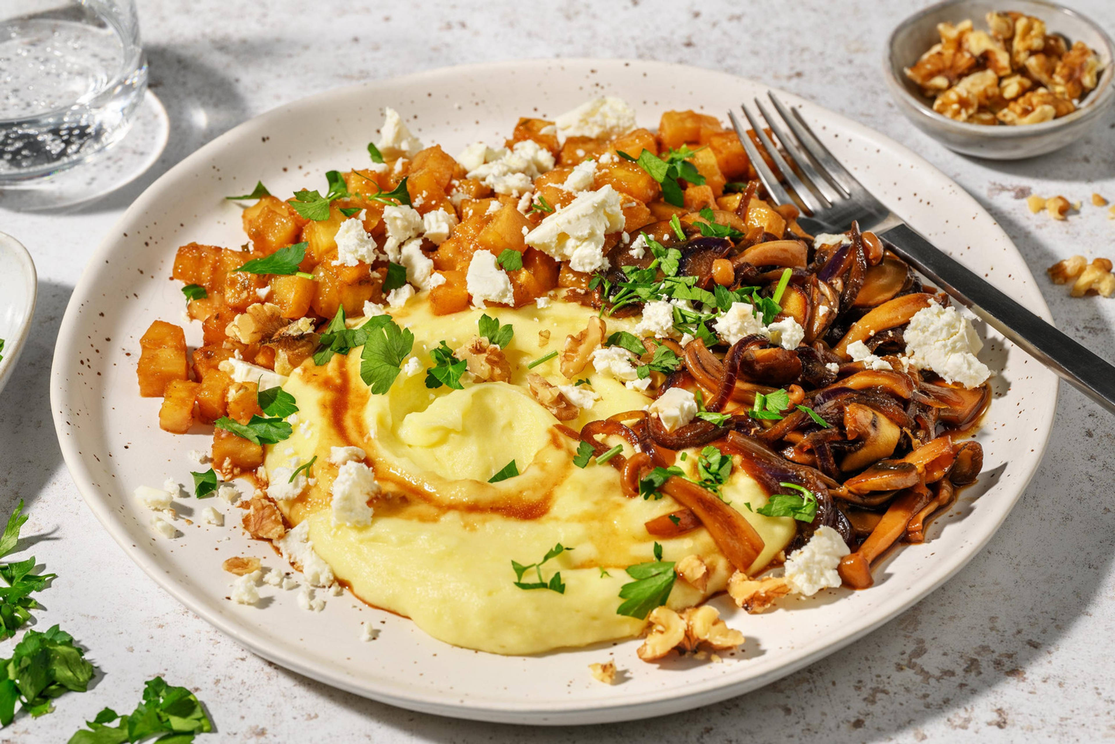 Black Garlic Mushrooms with Feta & Celeriac