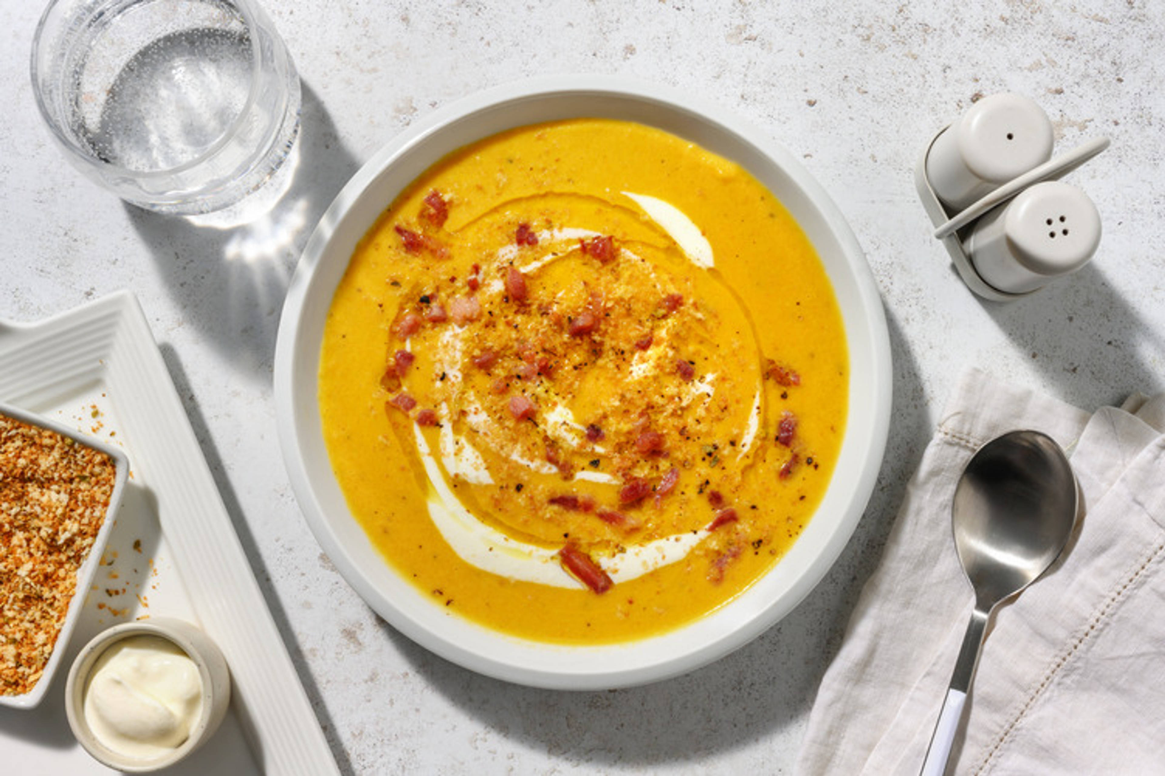 Sopa templada de zanahoria con bacon