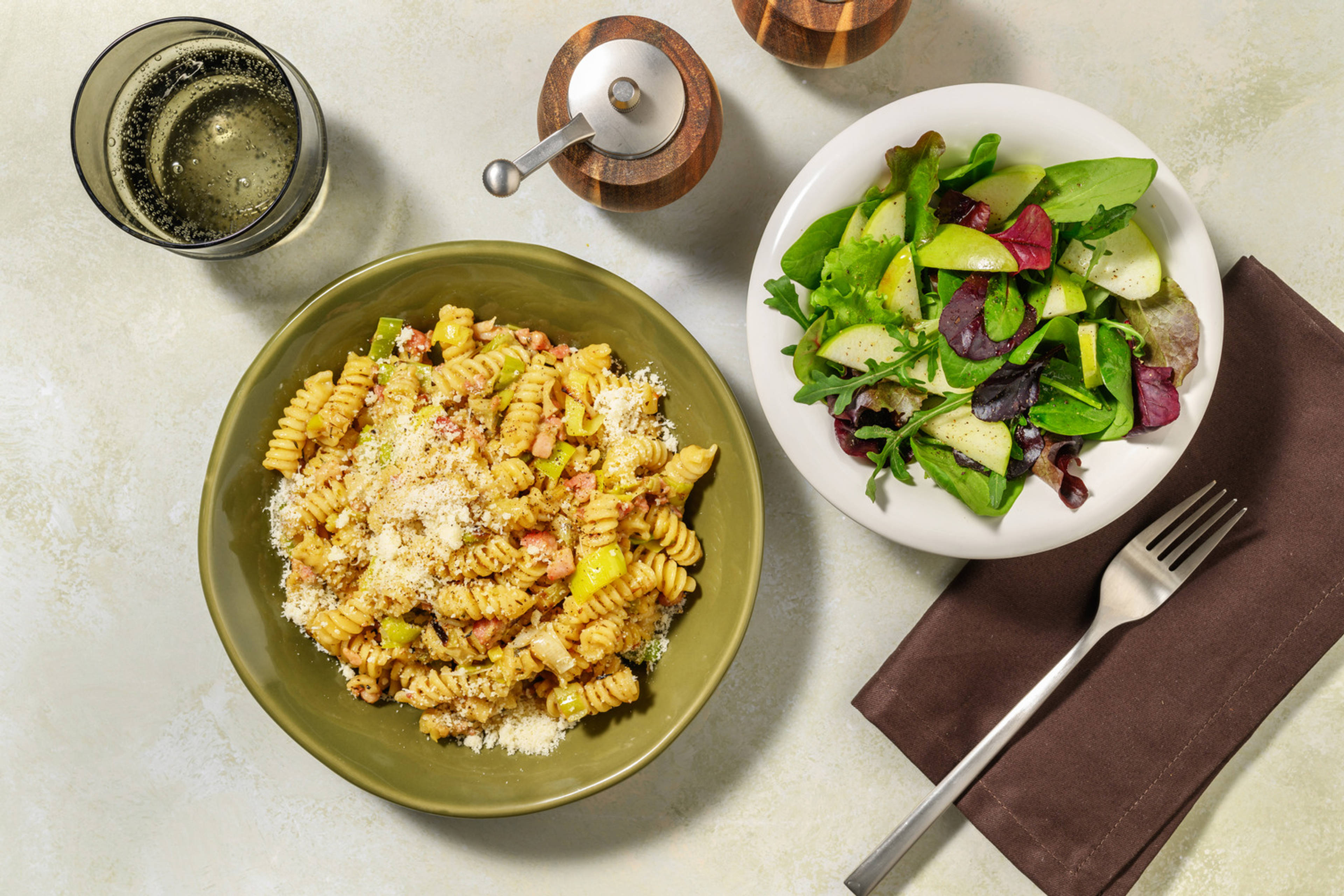 Crispy Bacon & Basil Pesto Fusilli