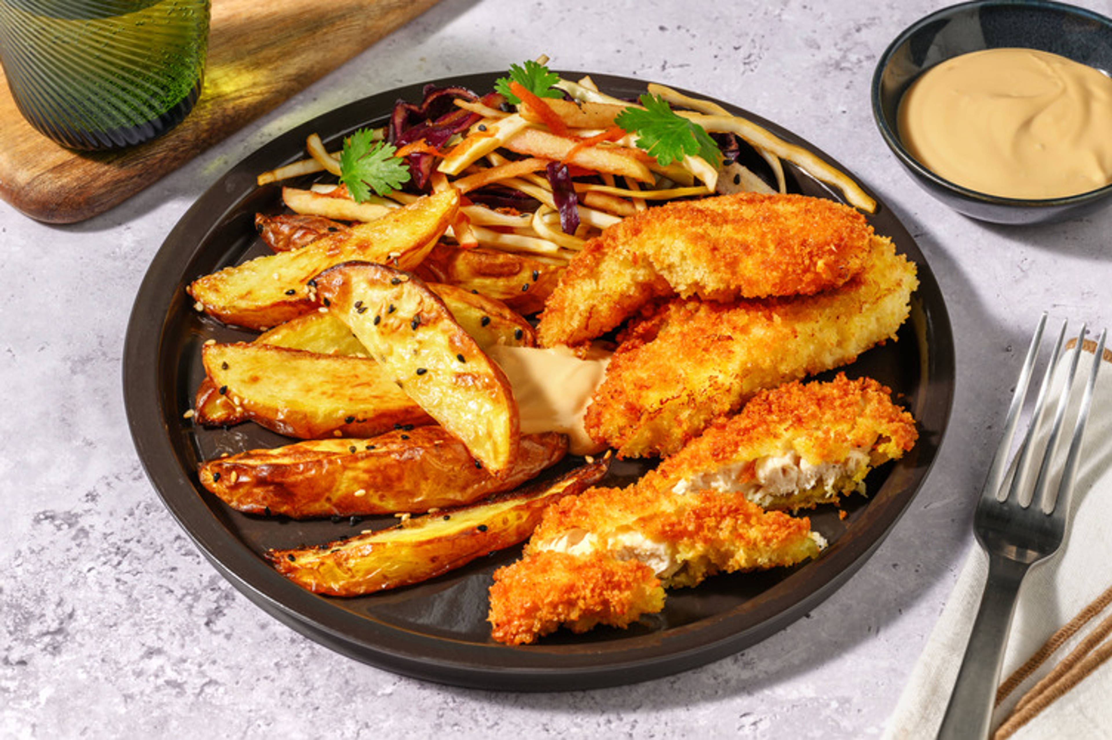 Spiced Crumbed Chicken & Sesame Wedges